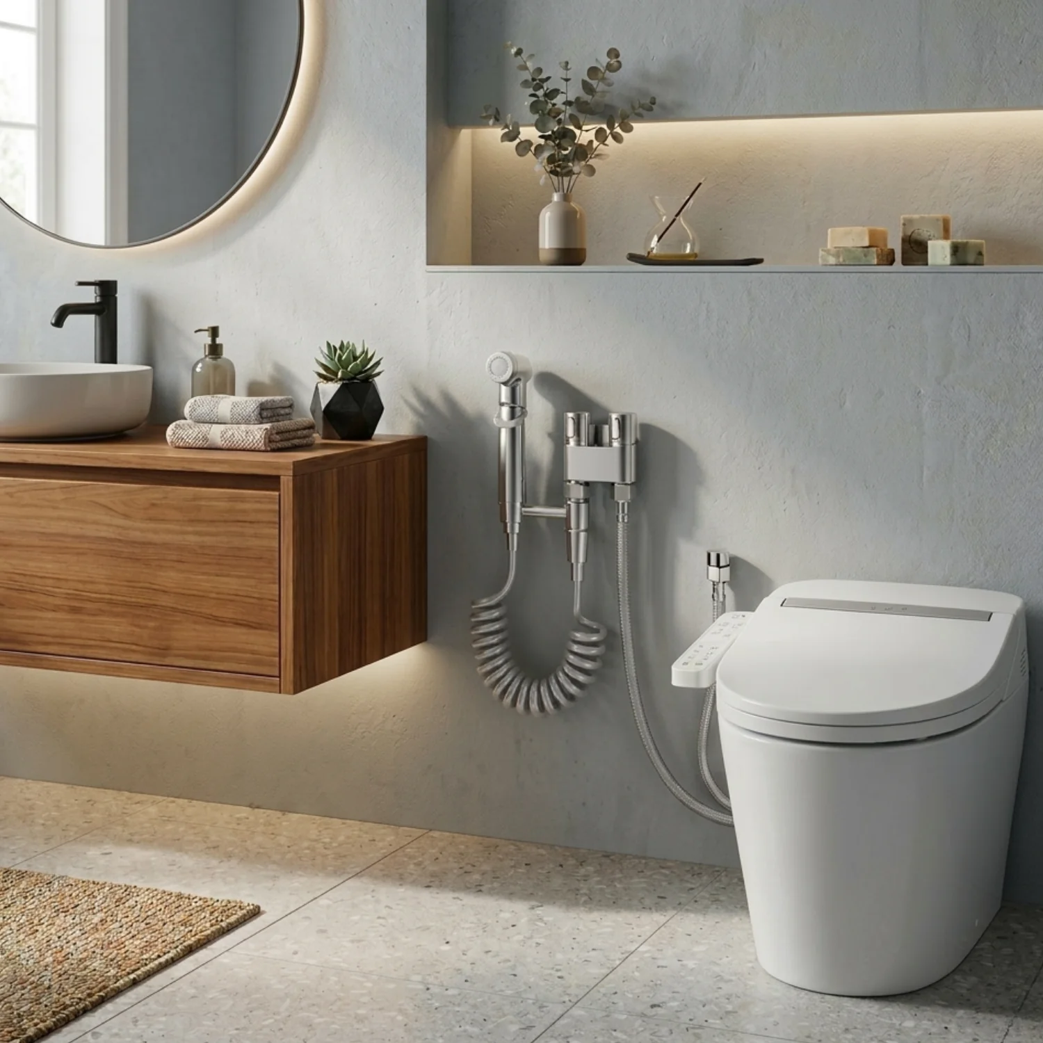 Aarhus - Hygienic Shower Bidet Sprayer – Double Outlet Angle Valve Bathroom Toilet Bidet Set - Image 5