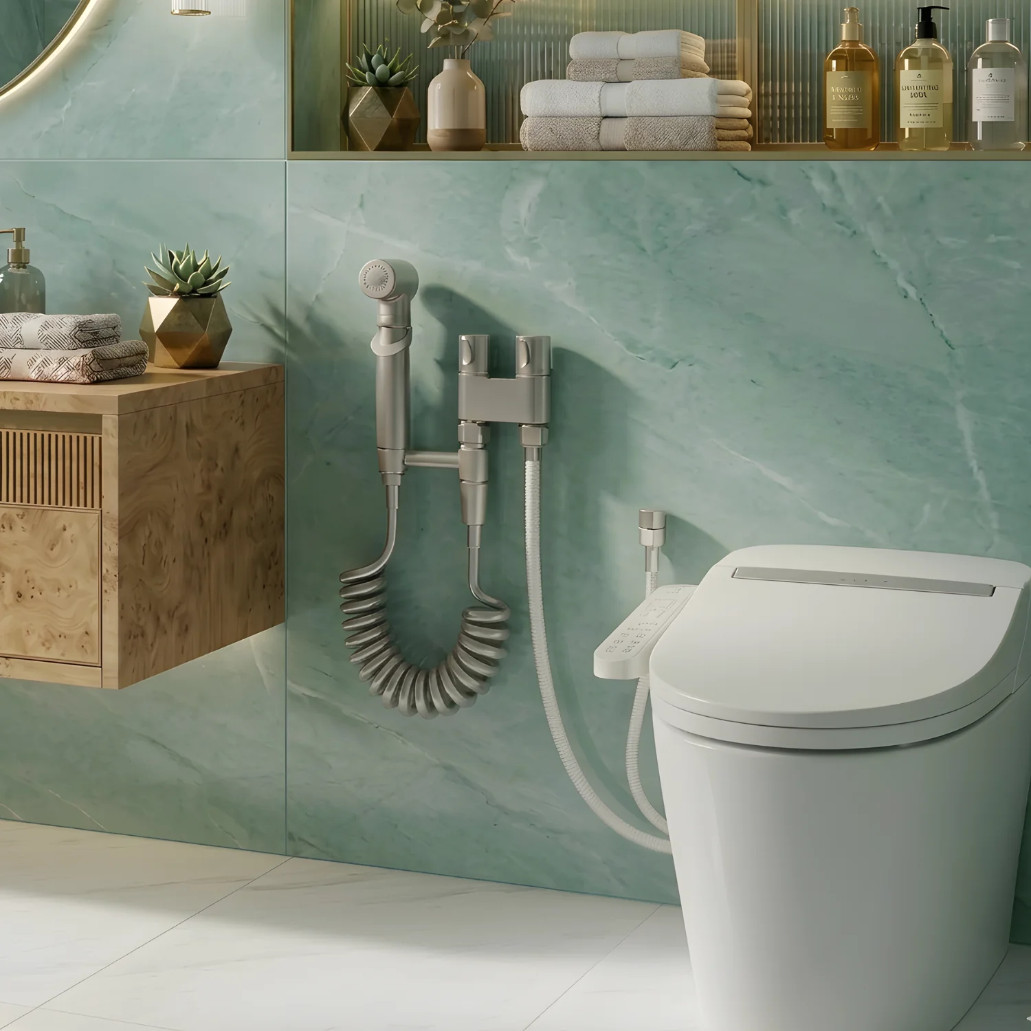 Aarhus - Hygienic Shower Bidet Sprayer – Double Outlet Angle Valve Bathroom Toilet Bidet Set - Image 9