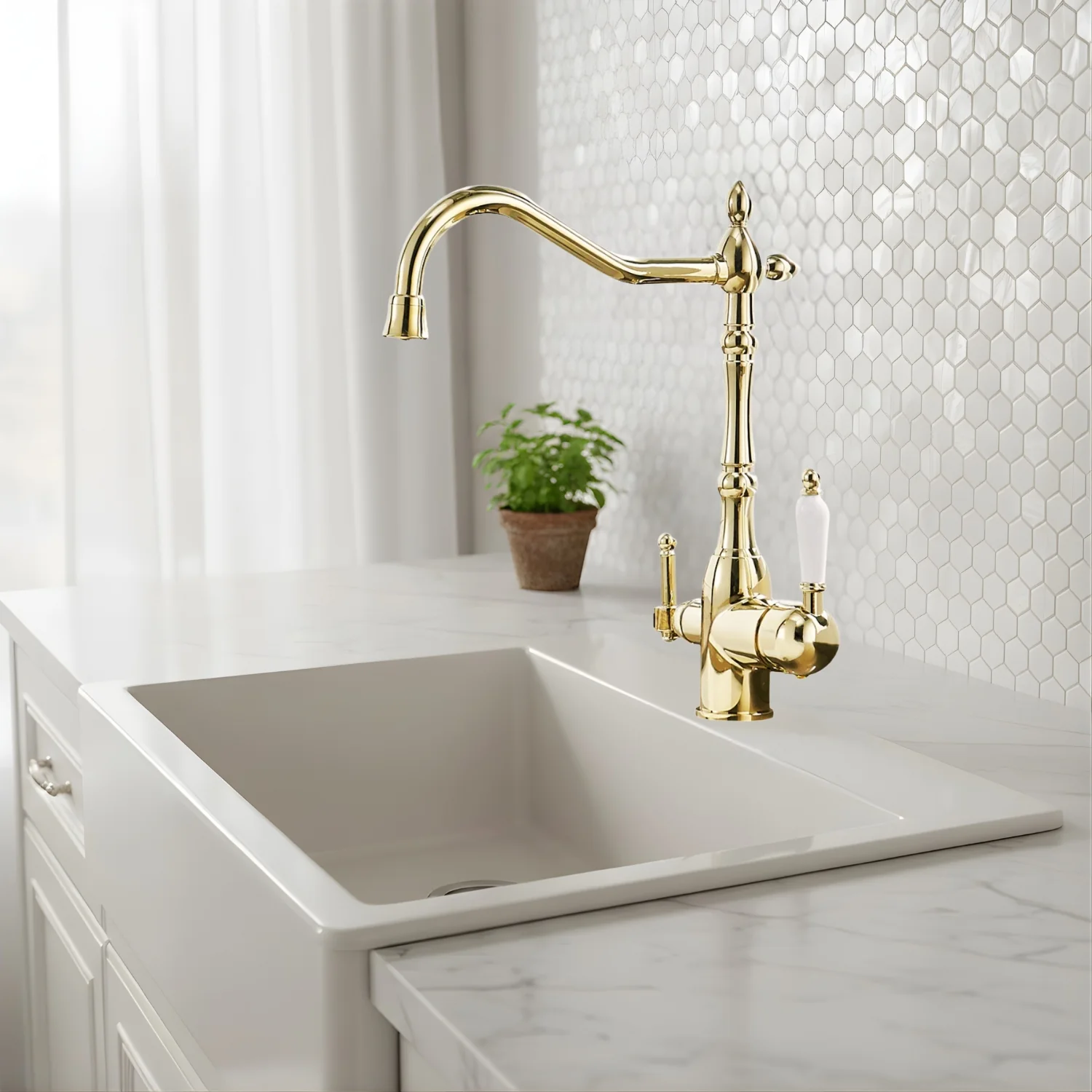 Arvik - 3-Way Kitchen Sink Faucet with Dual Handles and Pure Water Filter Spout With Hot and Cold Water Mixer - Image 12