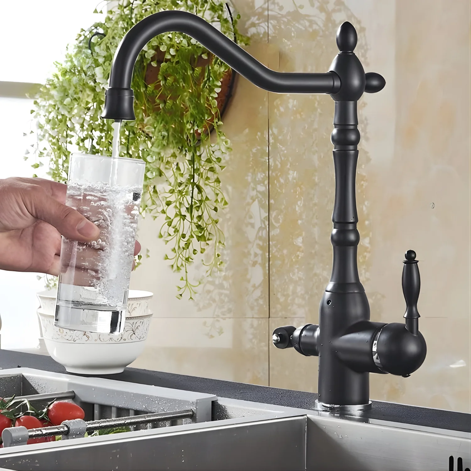 Arvik - 3-Way Kitchen Sink Faucet with Dual Handles and Pure Water Filter Spout With Hot and Cold Water Mixer - Image 3