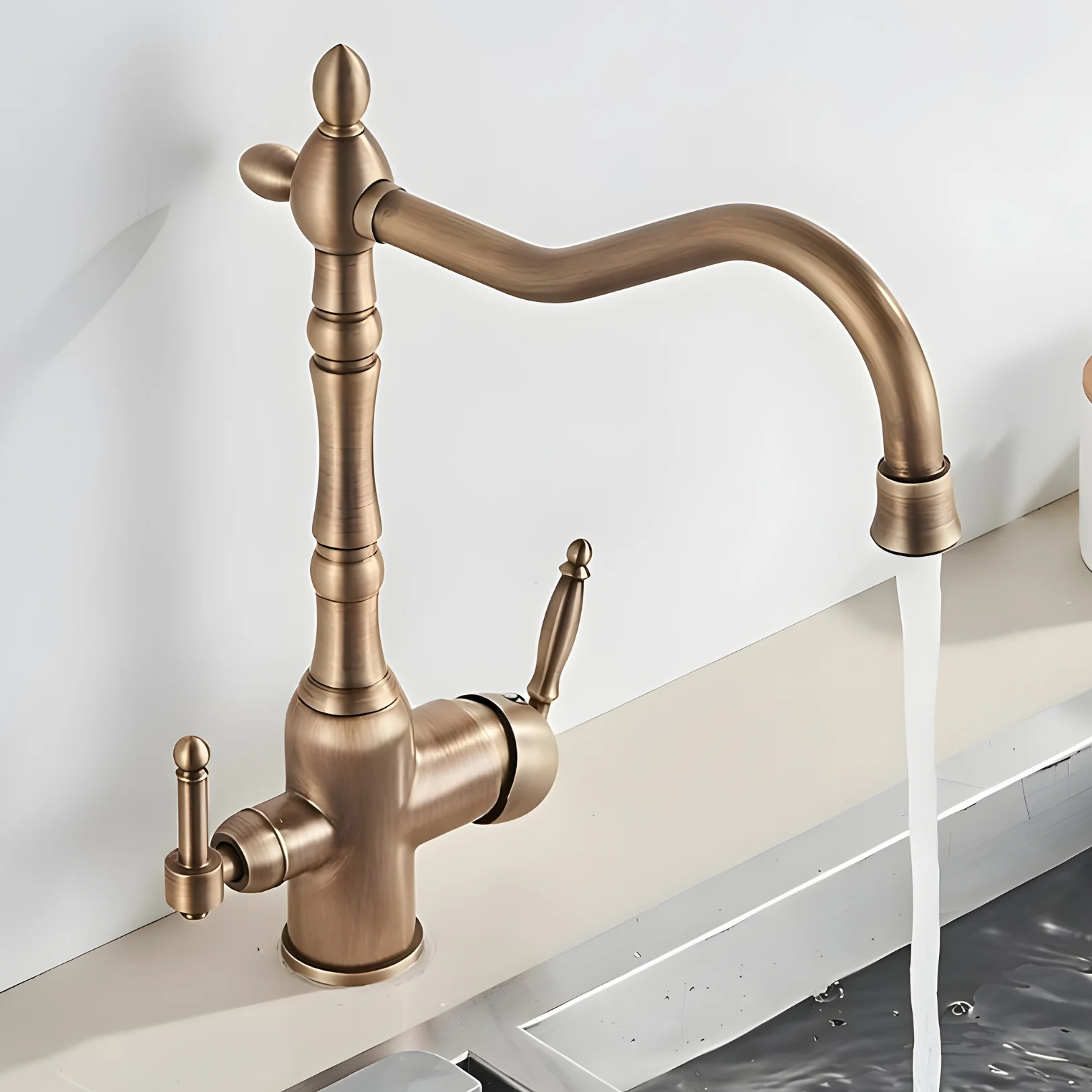 Arvik - 3-Way Kitchen Sink Faucet with Dual Handles and Pure Water Filter Spout With Hot and Cold Water Mixer - Image 5