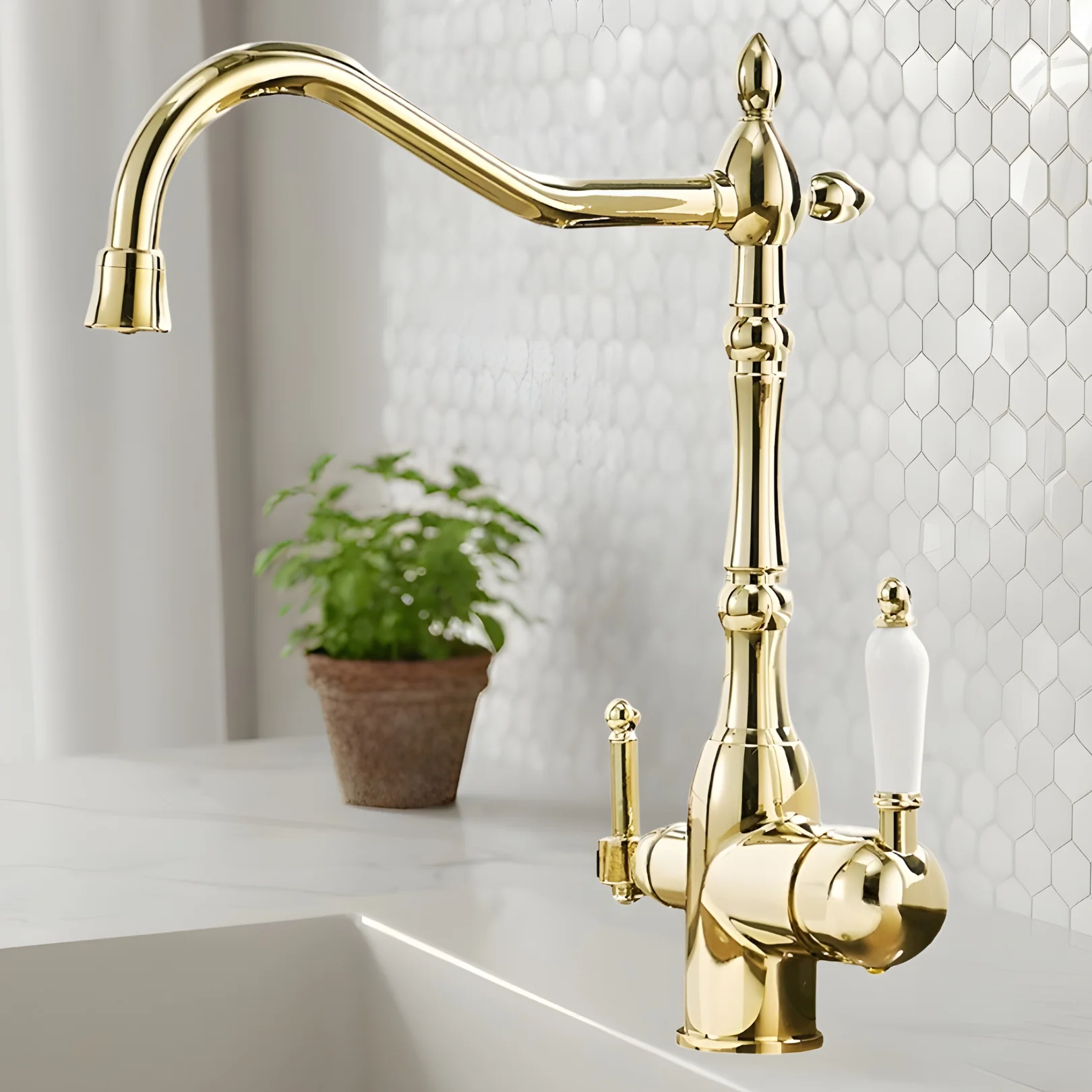 Arvik - 3-Way Kitchen Sink Faucet with Dual Handles and Pure Water Filter Spout With Hot and Cold Water Mixer - Image 7
