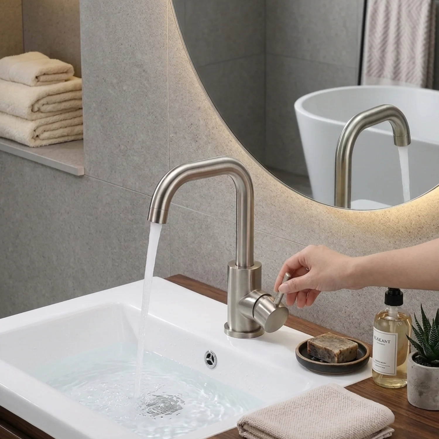 Copenhagen - Stainless Steel Bathroom Basin Faucet – Hot & Cold Mixer, 360° Rotating Single Handle Sink Tap - Image 7