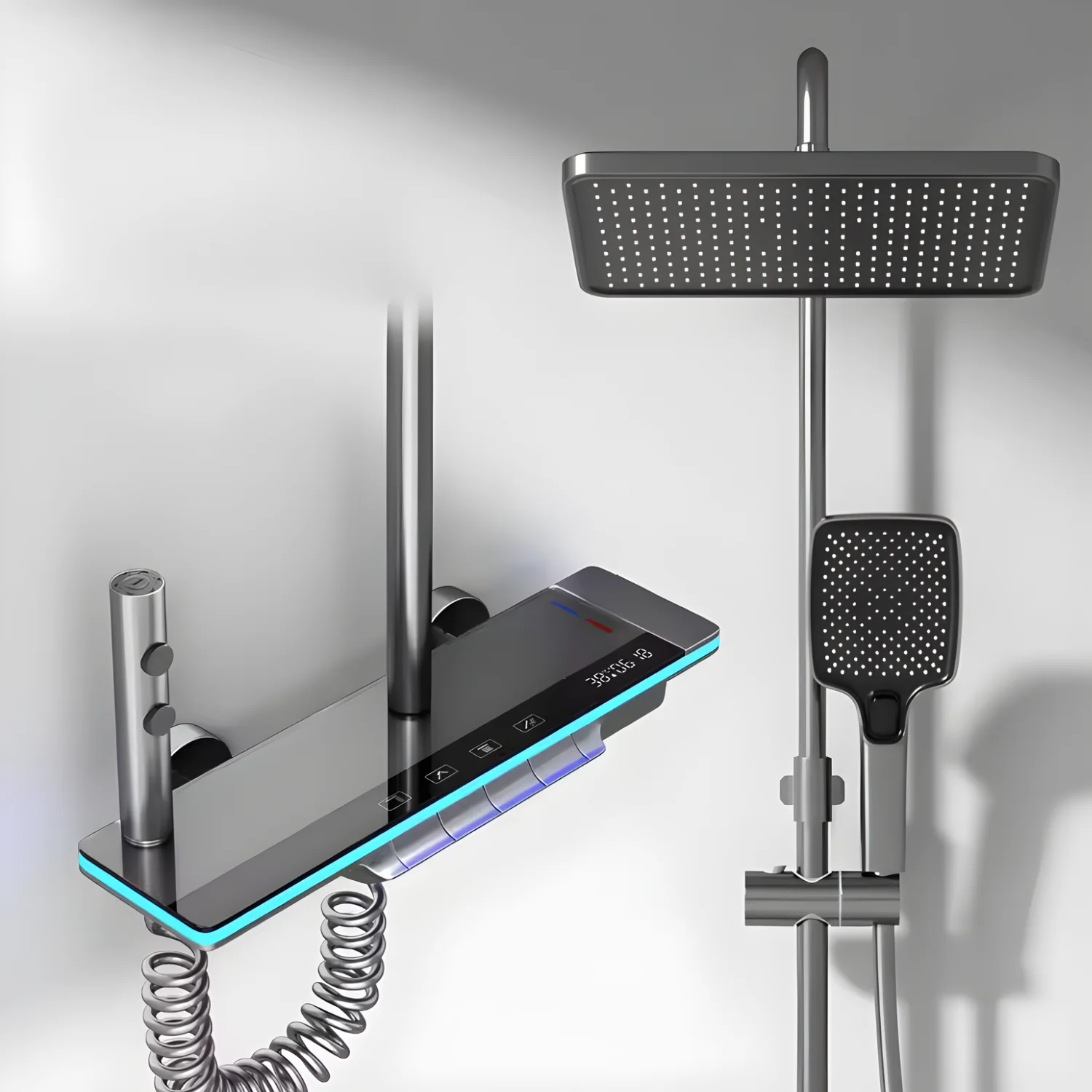Dalarna - Smart Shower System with Lights, Tempered Glass Piano Key Controls, Digital Temperature Display (°C) Thermostatic Mixer Full Set - Image 4
