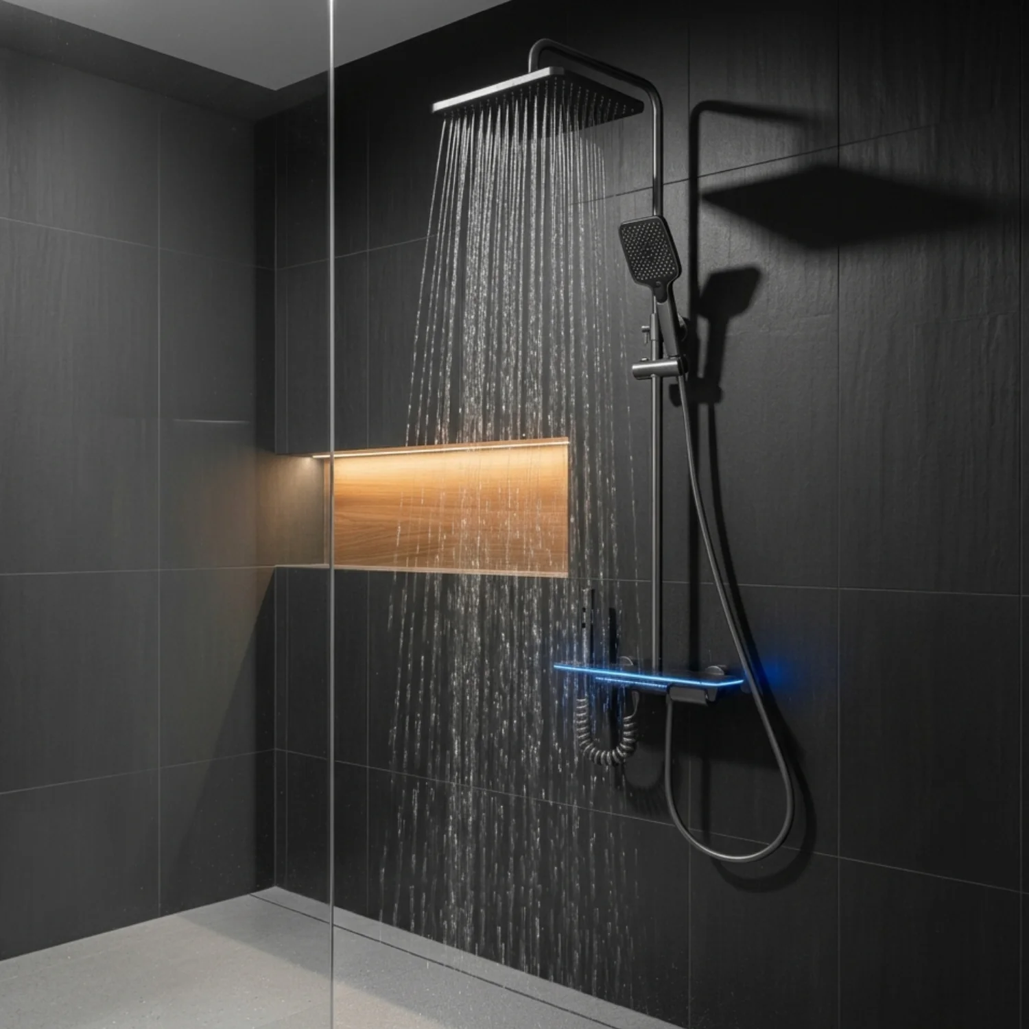 Dalarna - Smart Shower System with Lights, Tempered Glass Piano Key Controls, Digital Temperature Display (°C) Thermostatic Mixer Full Set - Image 6