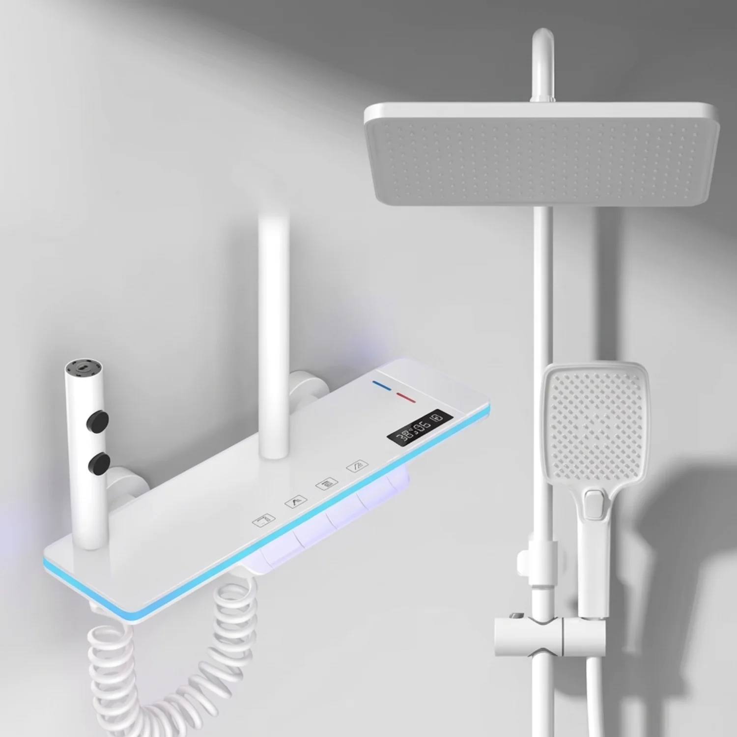 Dalarna - Smart Shower System with Lights, Tempered Glass Piano Key Controls, Digital Temperature Display (°C) Thermostatic Mixer Full Set - Image 7