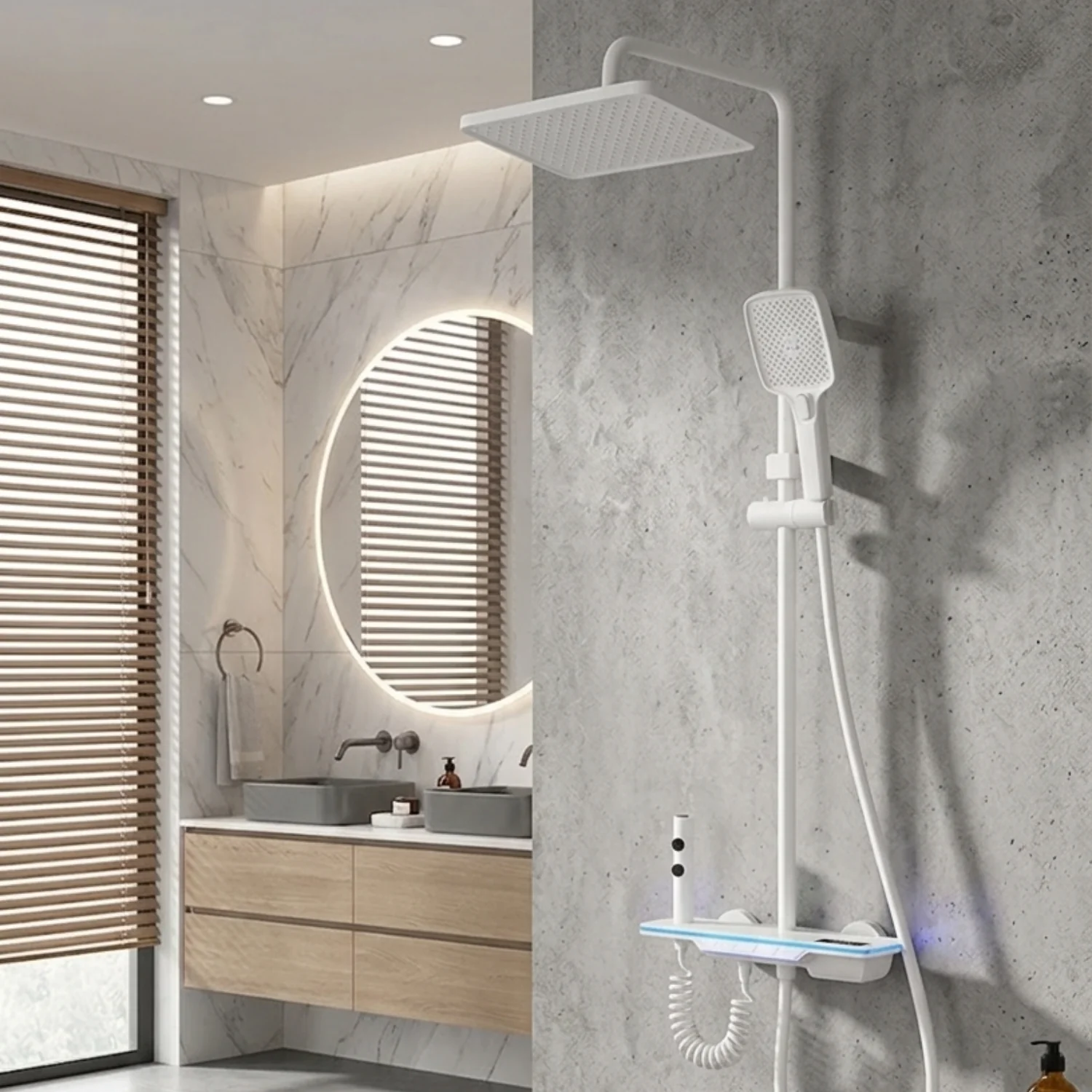 Dalarna - Smart Shower System with Lights, Tempered Glass Piano Key Controls, Digital Temperature Display (°C) Thermostatic Mixer Full Set - Image 8