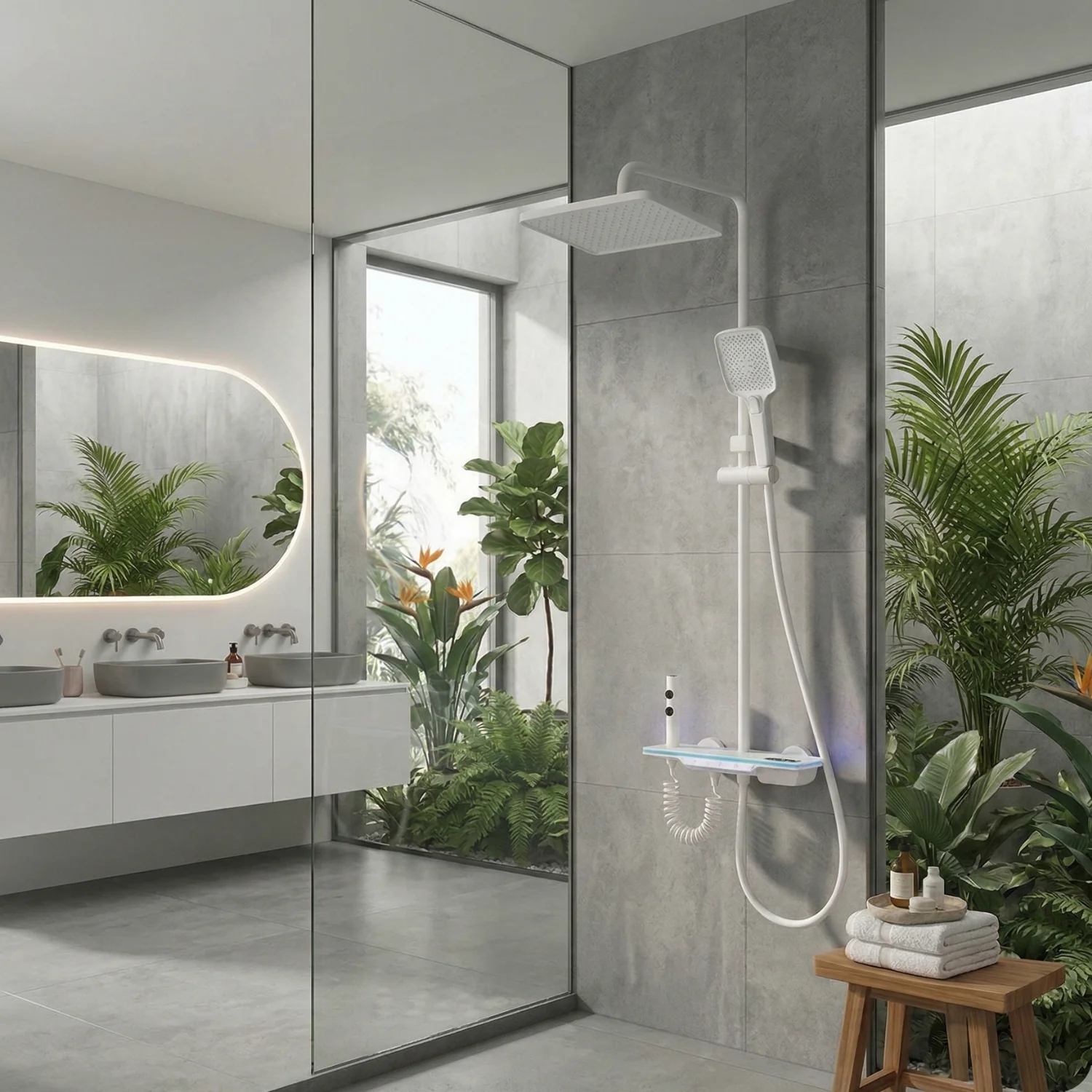 Dalarna - Smart Shower System with Lights, Tempered Glass Piano Key Controls, Digital Temperature Display (°C) Thermostatic Mixer Full Set - Image 9