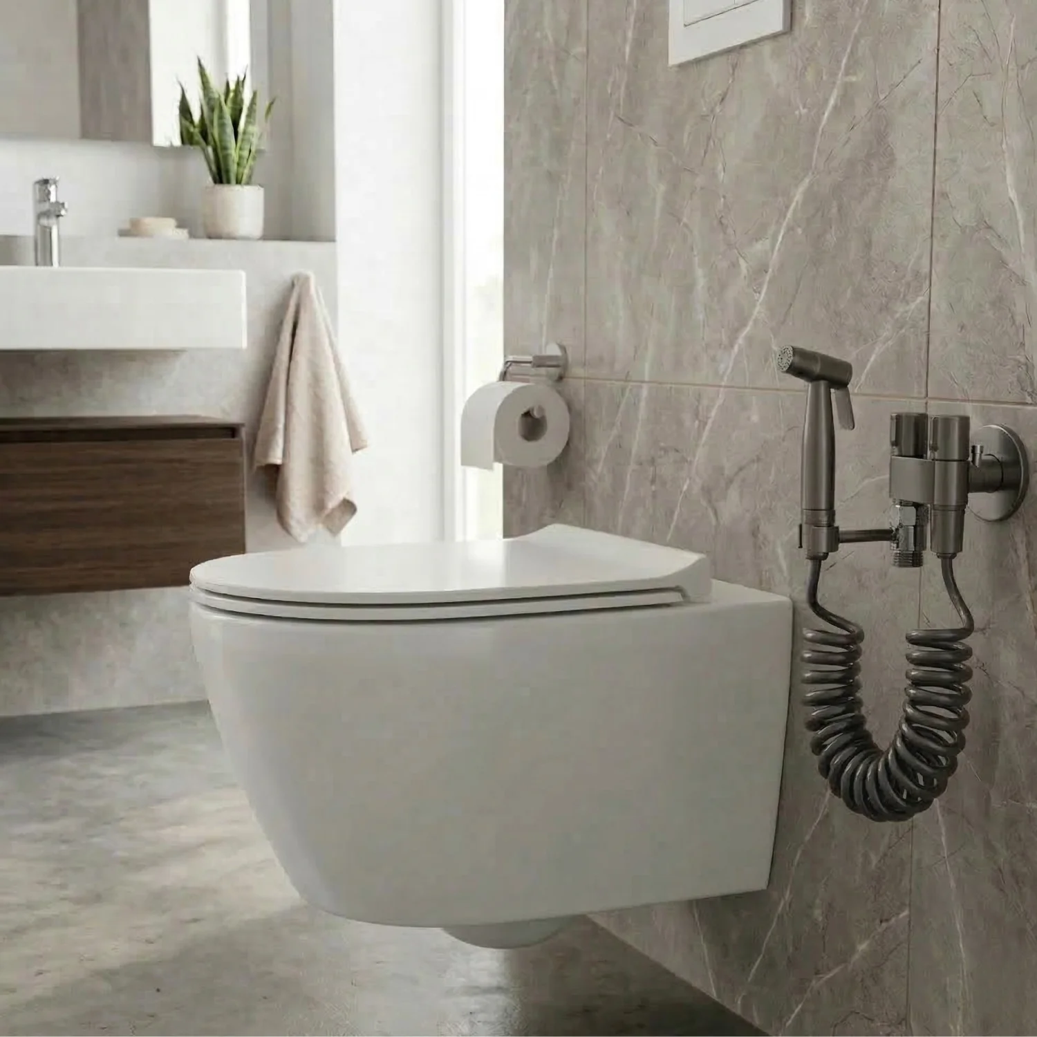 Glomma  - Stainless Steel Bidet Spray Gun Set – Handheld Toilet Hygienic Shower with Double Outlet Angle Valve - Image 8