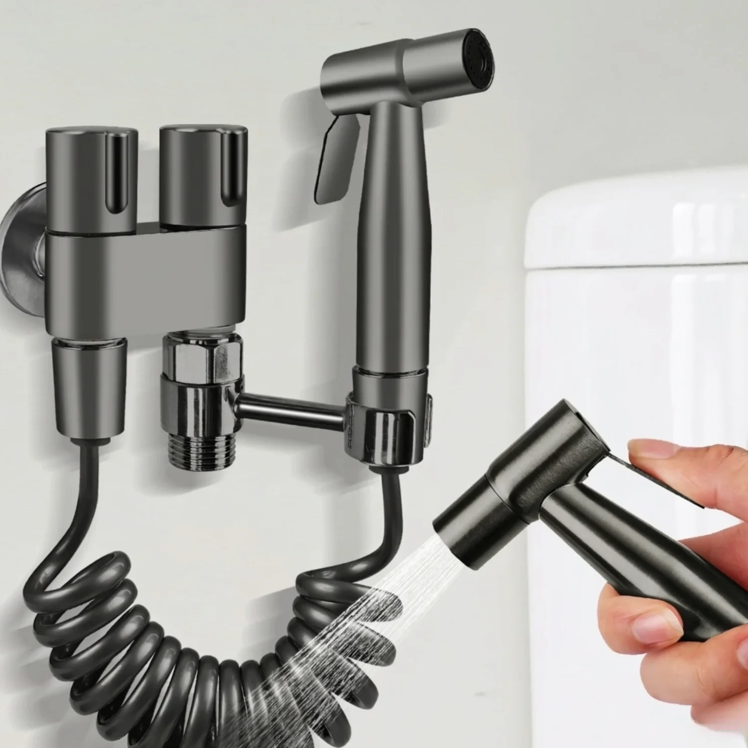 Glomma  - Stainless Steel Bidet Spray Gun Set – Handheld Toilet Hygienic Shower with Double Outlet Angle Valve - Image 9