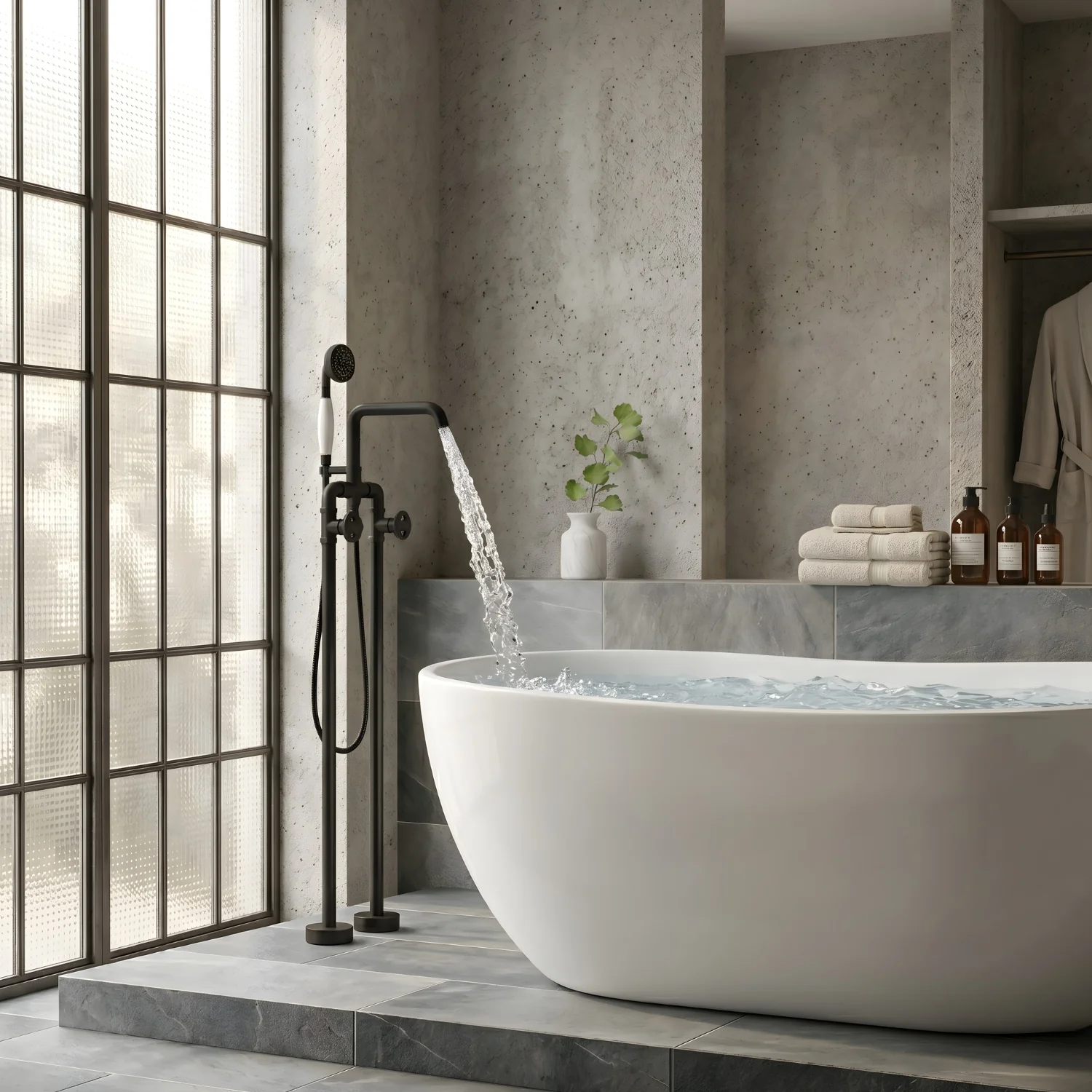 Hagen - Industrial Design Freestanding Black Tub Filler & Shower Kit for Bathtub - Image 10