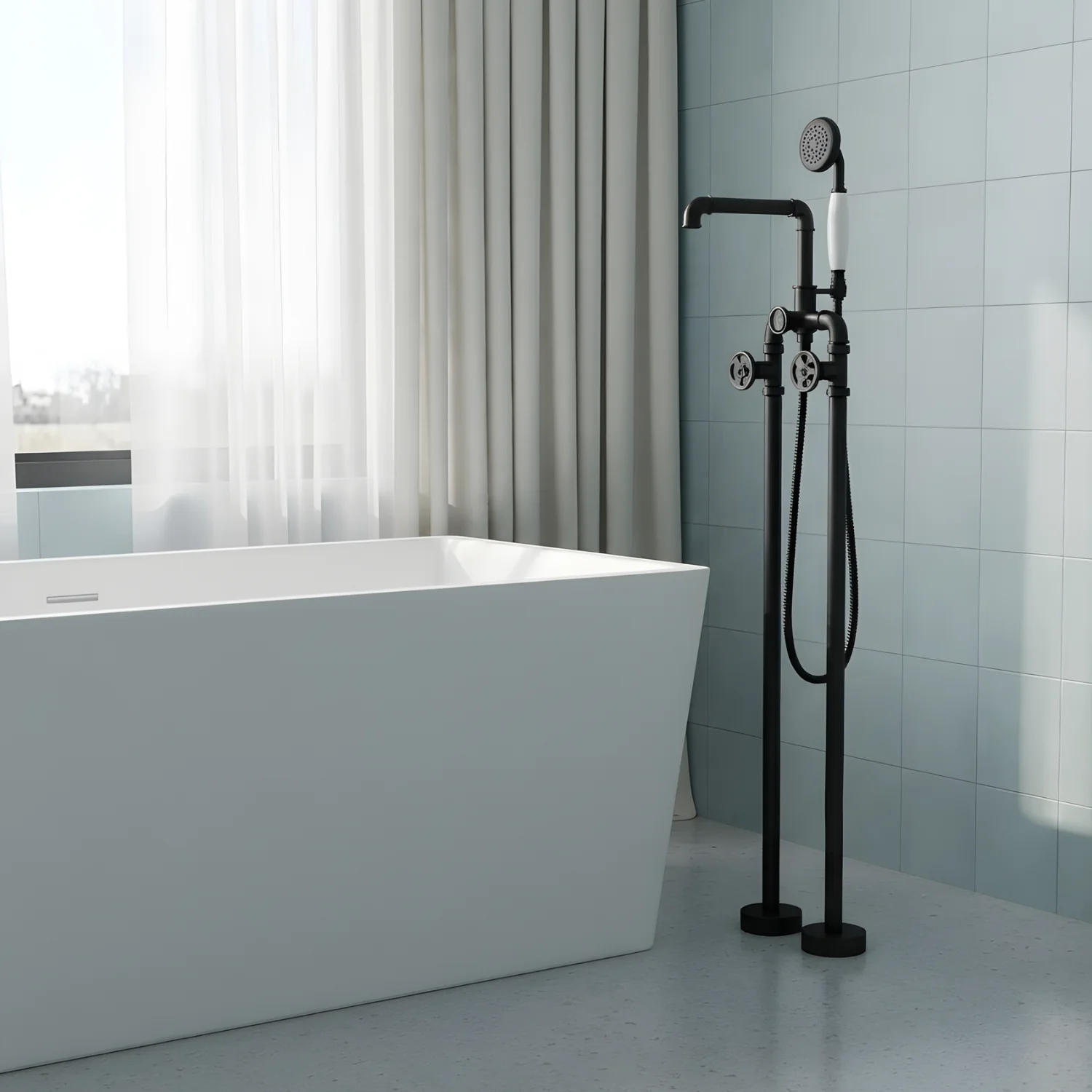 Hagen - Industrial Design Freestanding Black Tub Filler & Shower Kit for Bathtub - Image 12