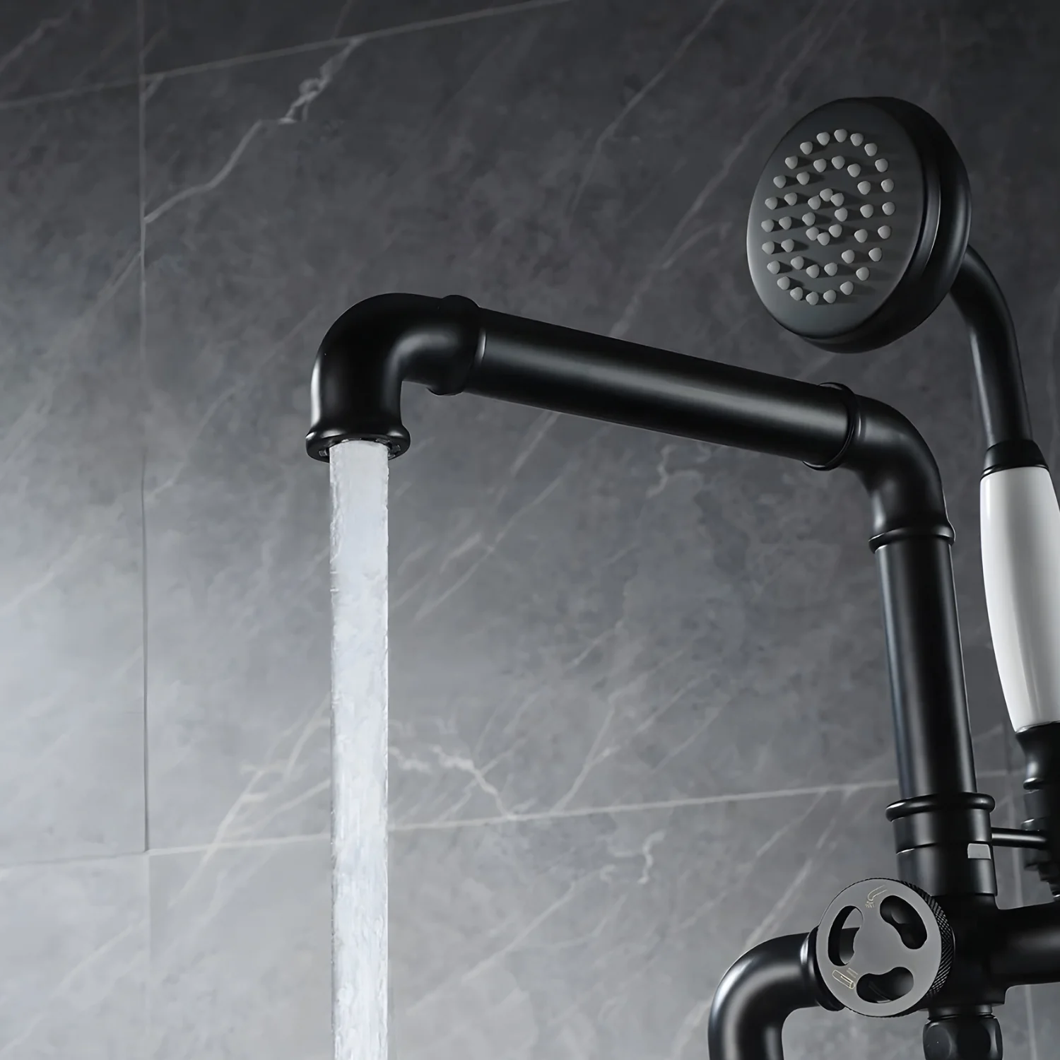 Hagen - Industrial Design Freestanding Black Tub Filler & Shower Kit for Bathtub - Image 5