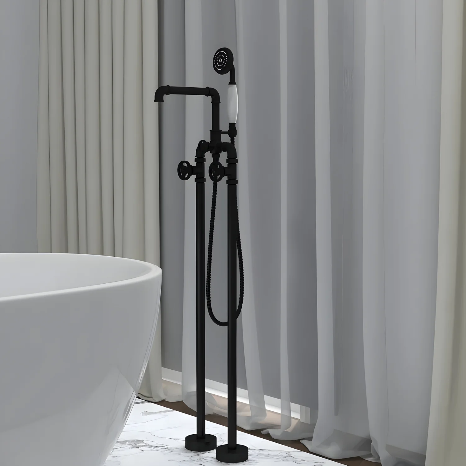 Hagen - Industrial Design Freestanding Black Tub Filler & Shower Kit for Bathtub - Image 8