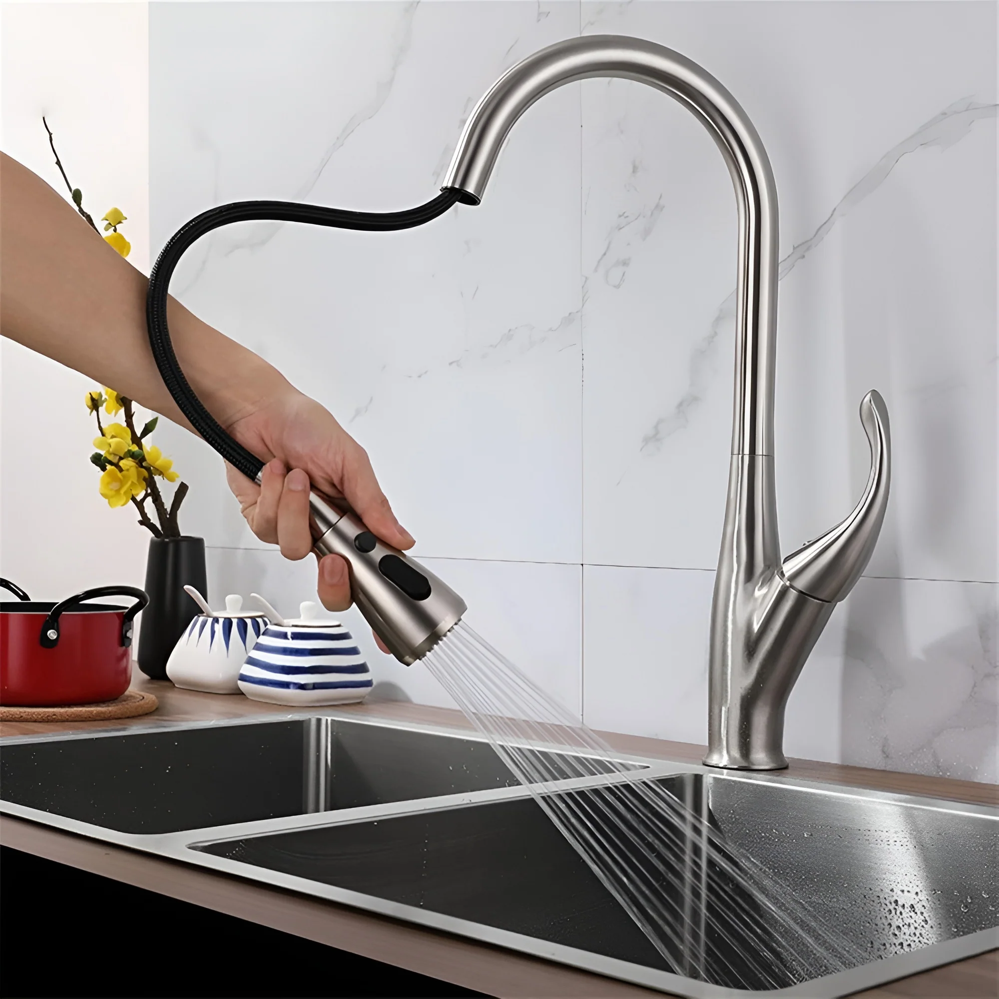Halden - Deck Mounted Victorian Style Kitchen Faucet with Pull-Out Spout - Image 7
