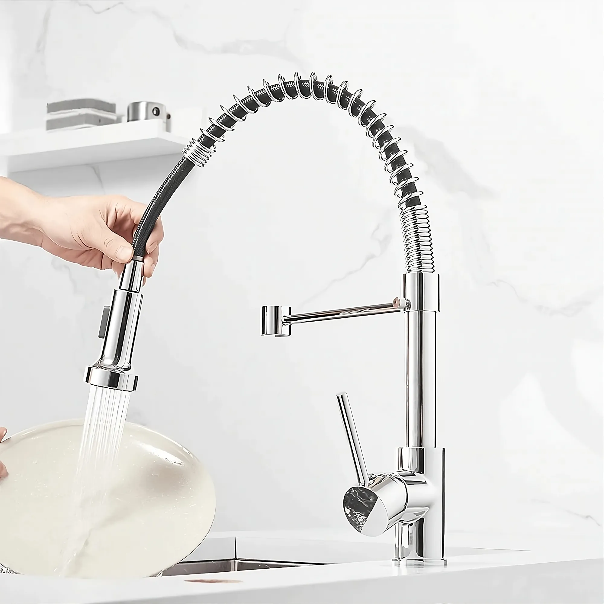 Halmstad - Single Hole Pre-Rinse Pull-Down Sprayer Spring Spout Kitchen Faucet - Image 10