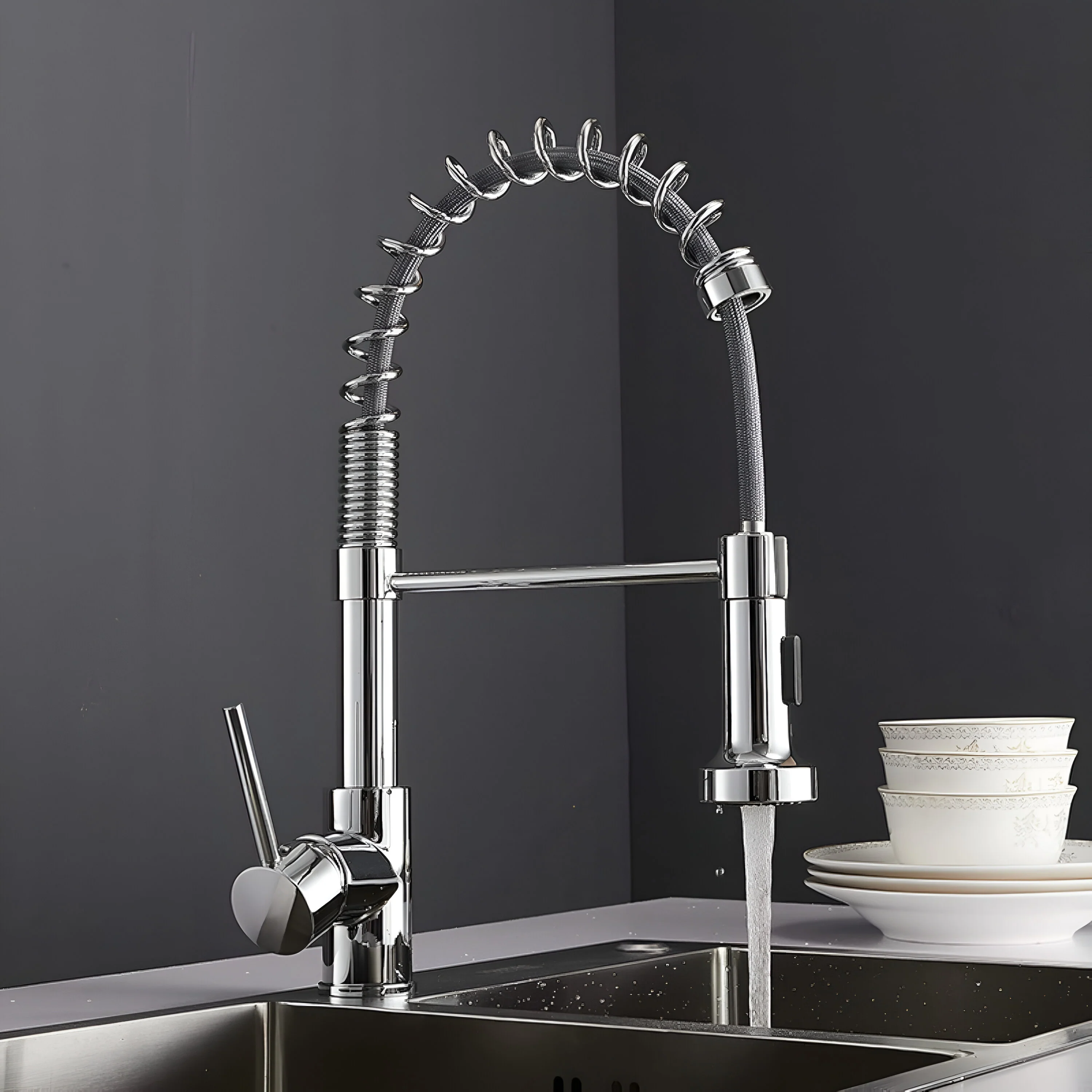 Halmstad - Single Hole Pre-Rinse Pull-Down Sprayer Spring Spout Kitchen Faucet - Image 12