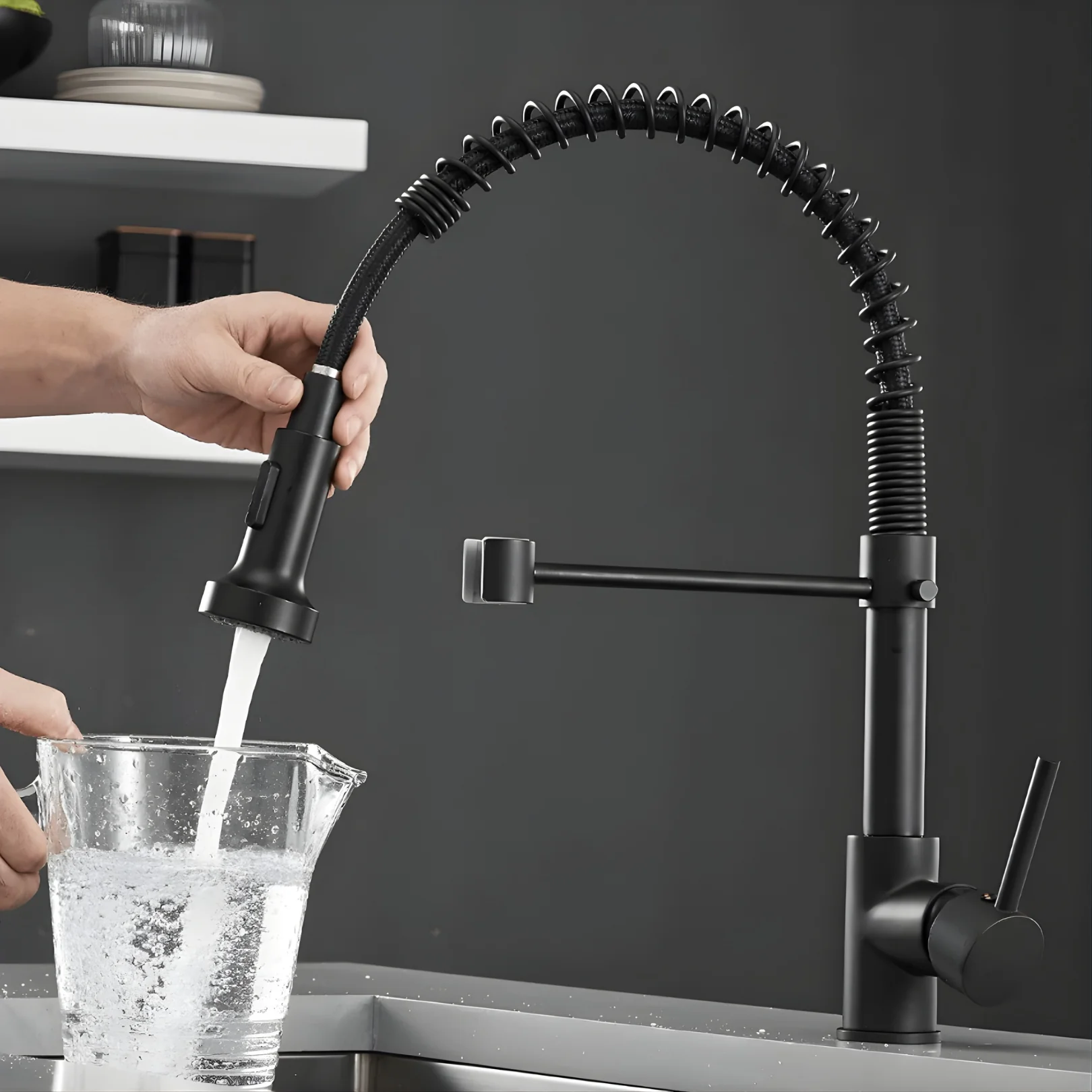 Halmstad - Single Hole Pre-Rinse Pull-Down Sprayer Spring Spout Kitchen Faucet - Image 16