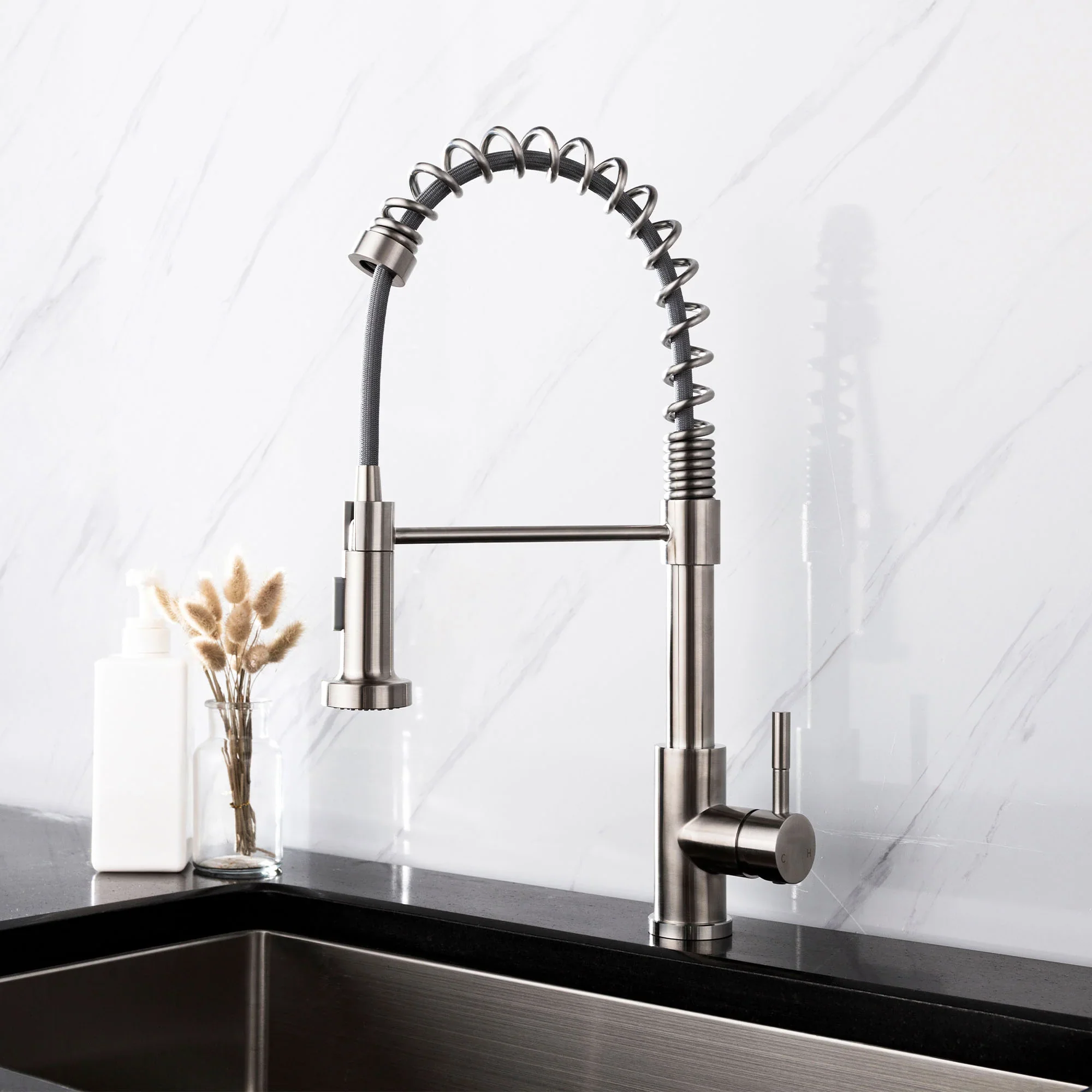 Halmstad - Single Hole Pre-Rinse Pull-Down Sprayer Spring Spout Kitchen Faucet - Image 3