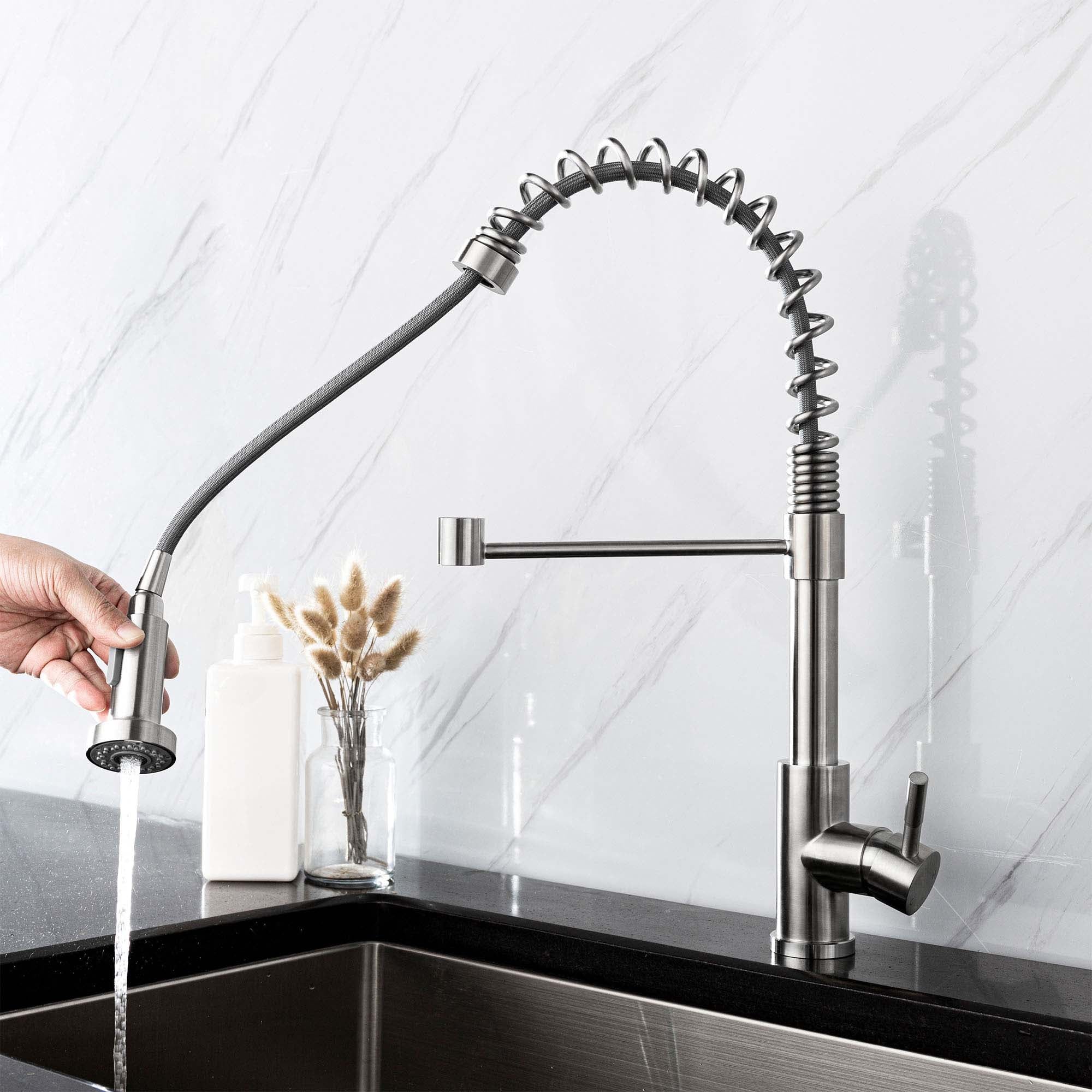 Halmstad - Single Hole Pre-Rinse Pull-Down Sprayer Spring Spout Kitchen Faucet - Image 4