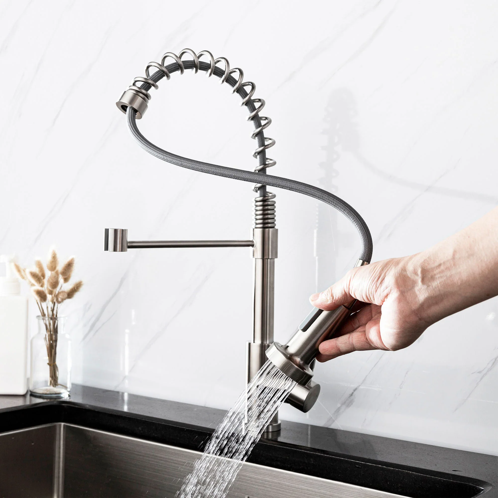 Halmstad - Single Hole Pre-Rinse Pull-Down Sprayer Spring Spout Kitchen Faucet - Image 5