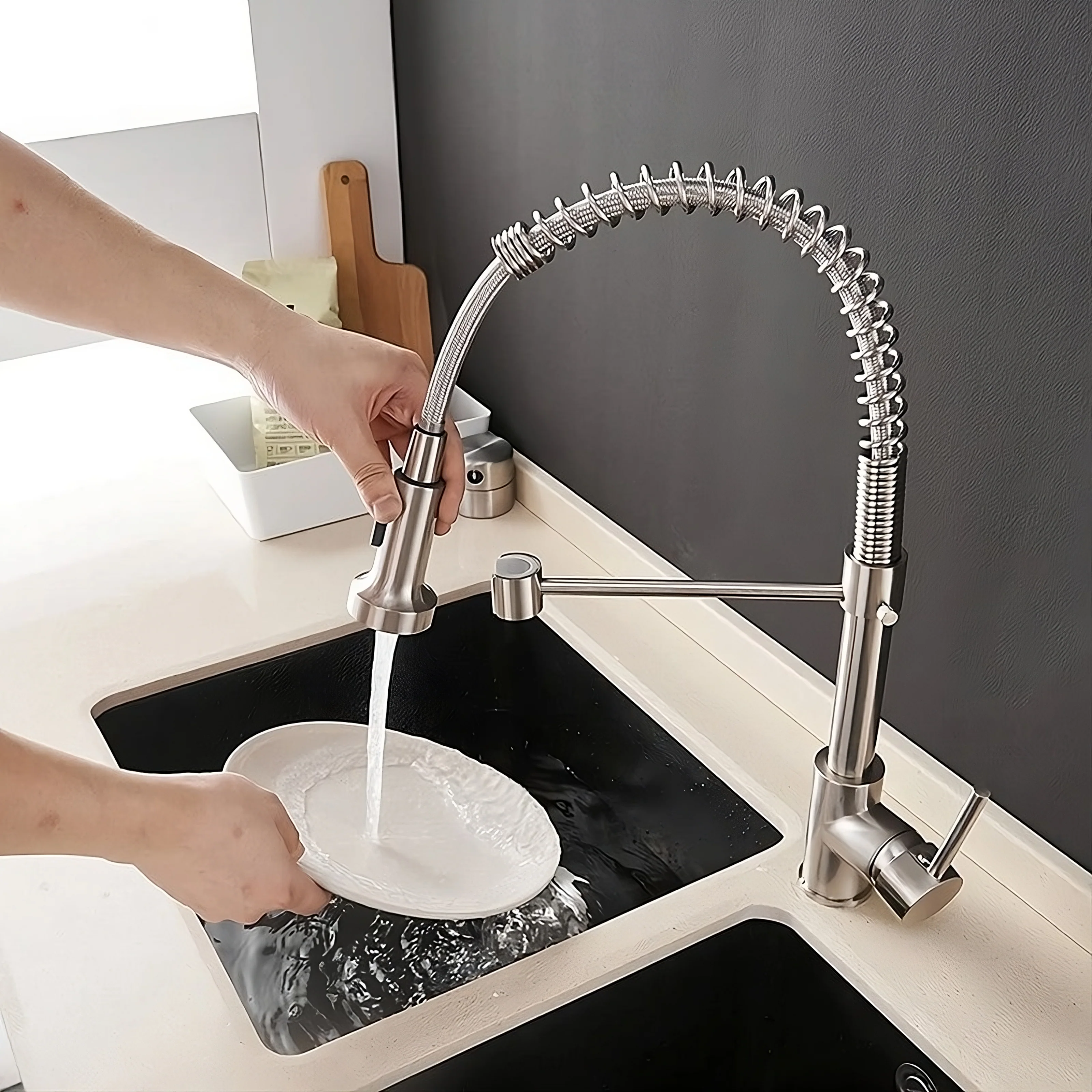 Halmstad - Single Hole Pre-Rinse Pull-Down Sprayer Spring Spout Kitchen Faucet - Image 6