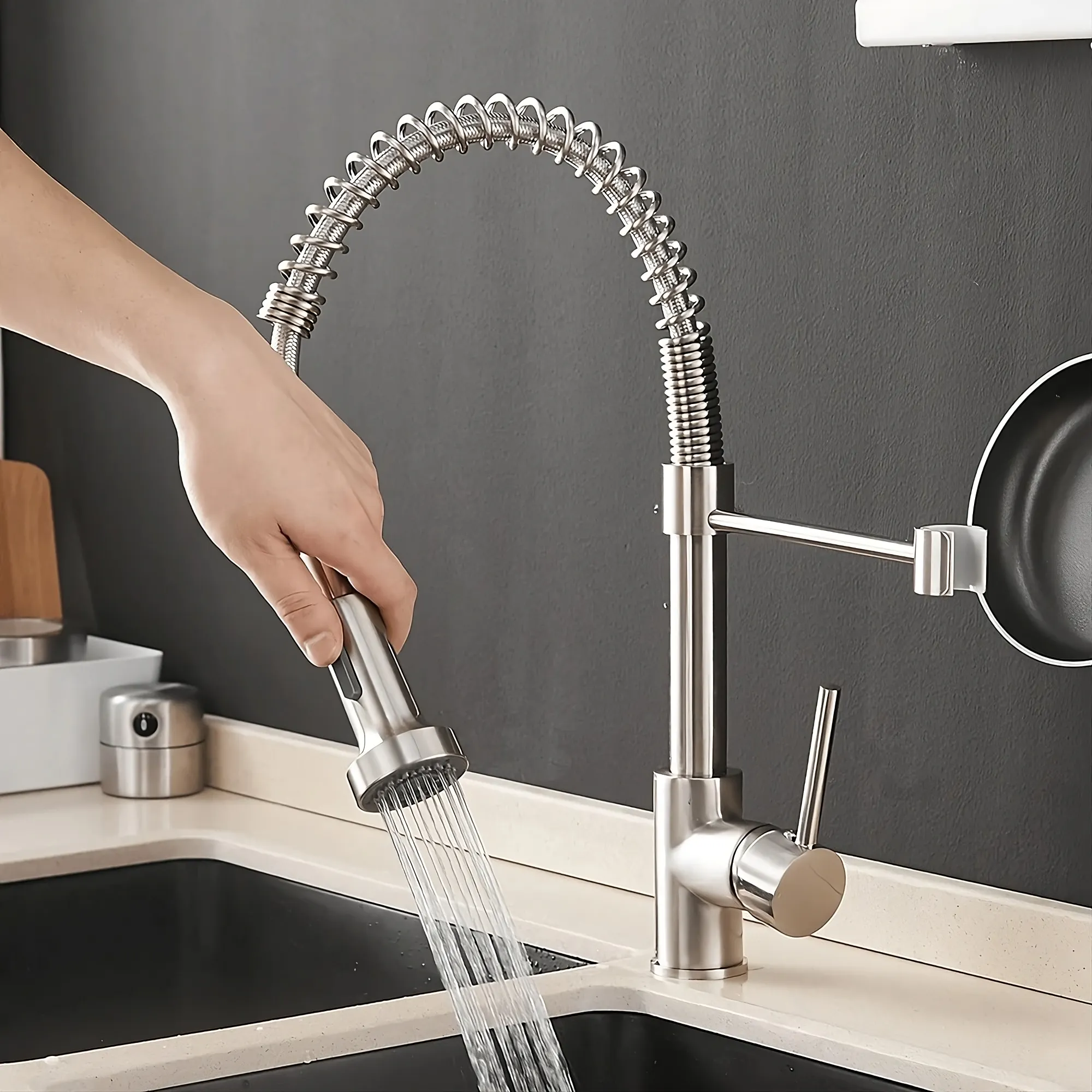 Halmstad - Single Hole Pre-Rinse Pull-Down Sprayer Spring Spout Kitchen Faucet - Image 7