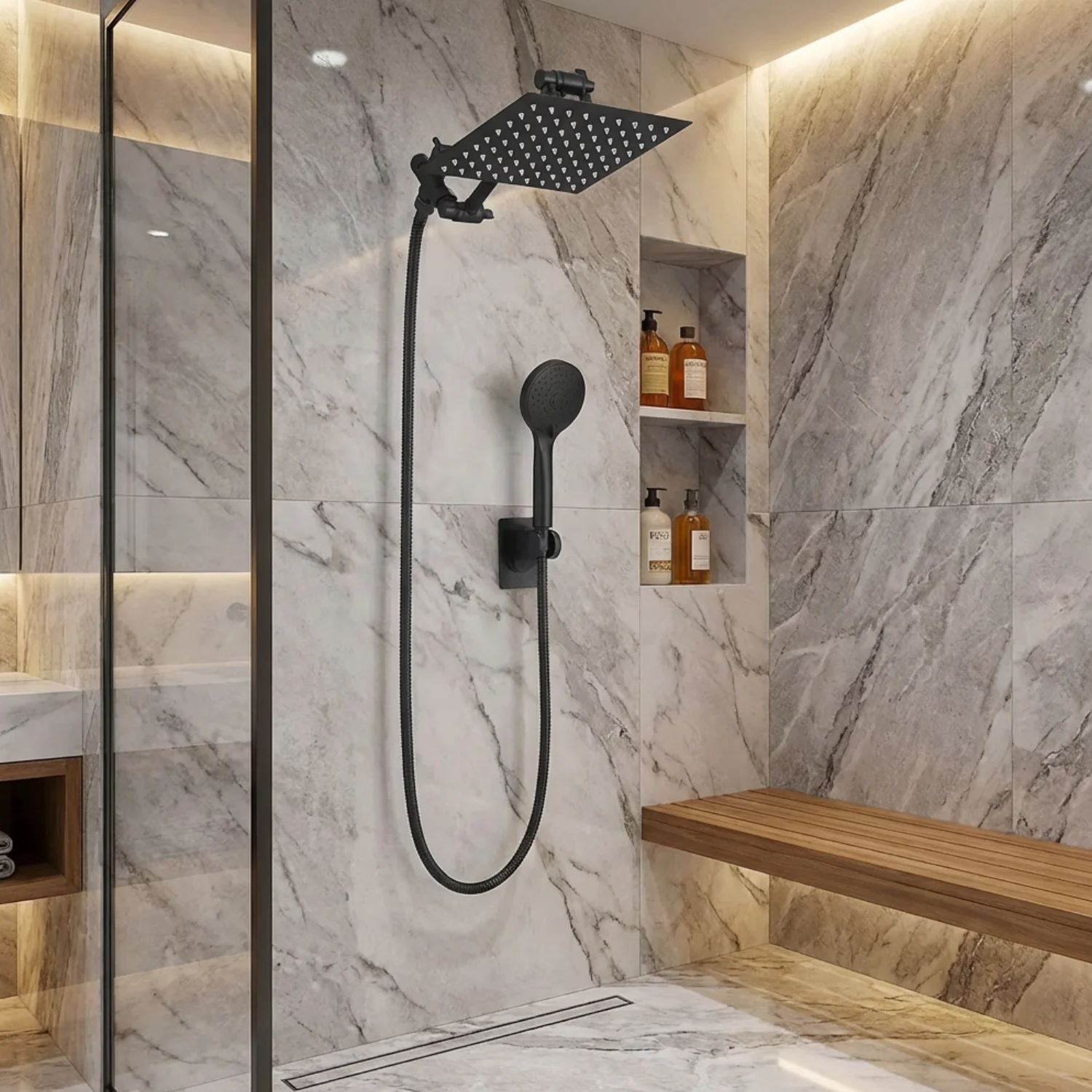 Halti - Shower Head Combo 8-12 Inch High Pressure Rain Shower Head with Adjustable Extension Arm With 3-way Handheld Shower Spray - Image 5