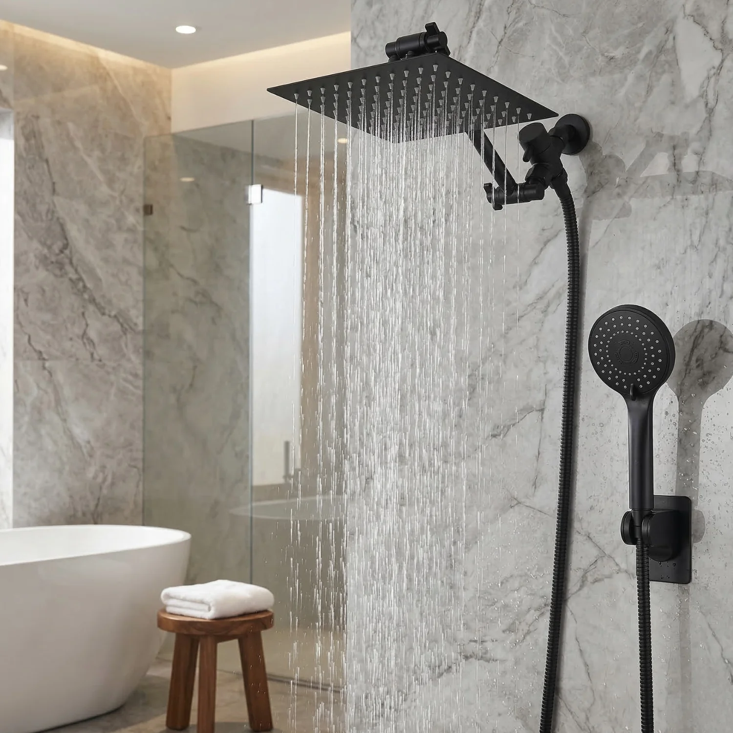 Halti - Shower Head Combo 8-12 Inch High Pressure Rain Shower Head with Adjustable Extension Arm With 3-way Handheld Shower Spray - Image 6