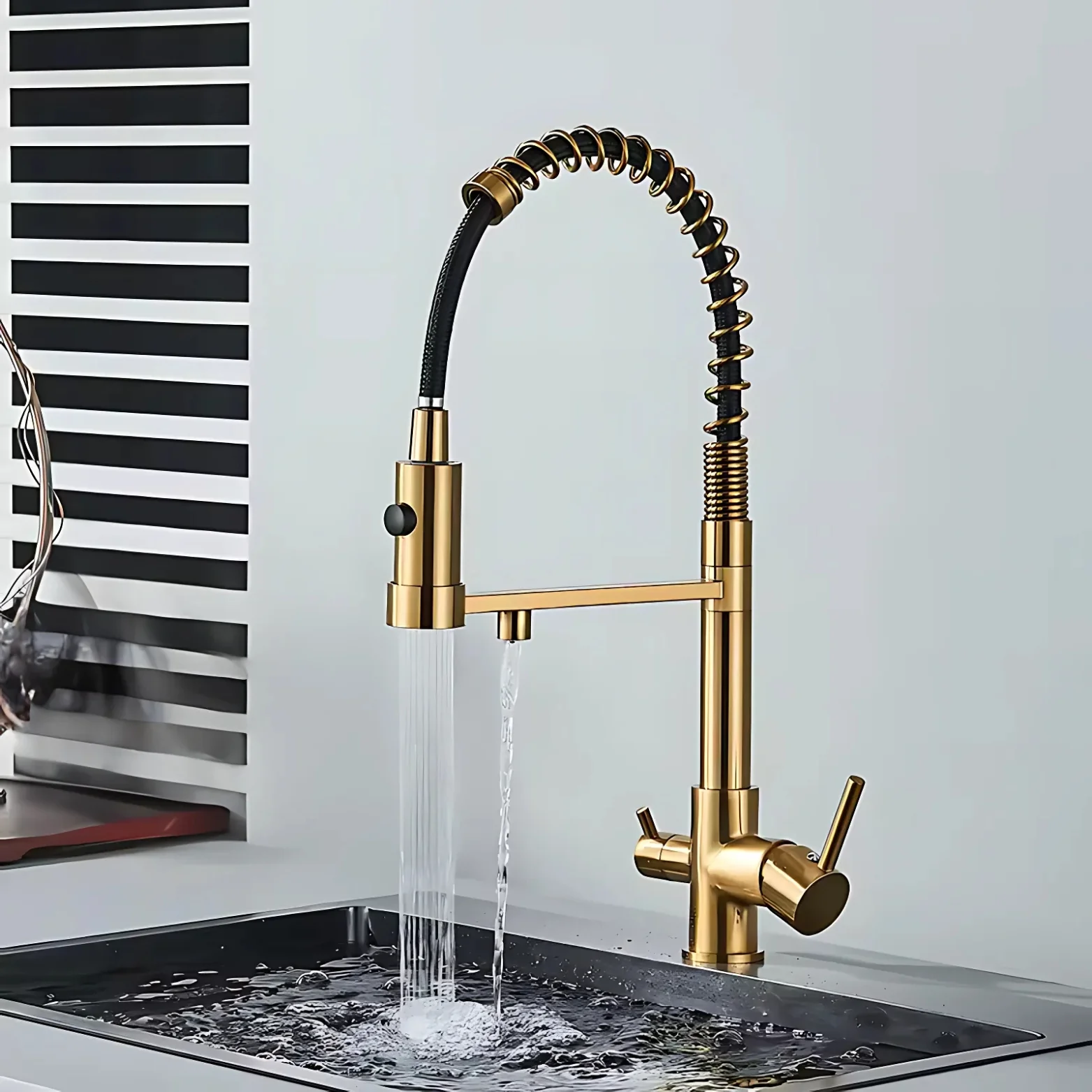 Husavik - Three-Way Kitchen Faucet with Filter Tap Reverse Osmosis Compatible and Pull-Down Spout - Image 10