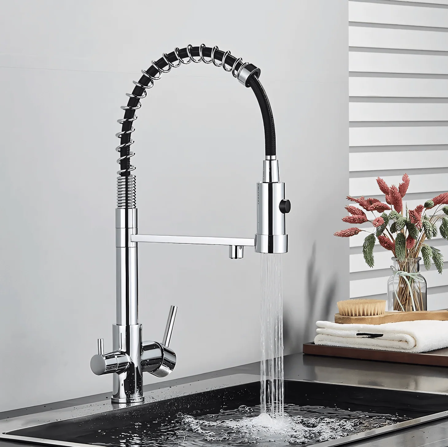 Husavik - Three-Way Kitchen Faucet with Filter Tap Reverse Osmosis Compatible and Pull-Down Spout - Image 3