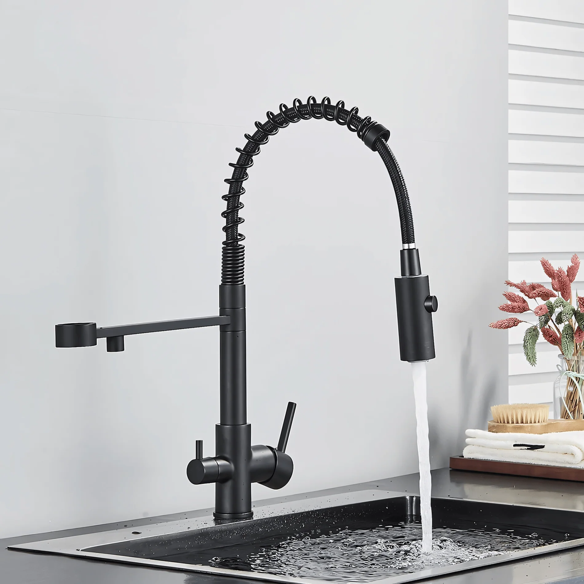 Husavik - Three-Way Kitchen Faucet with Filter Tap Reverse Osmosis Compatible and Pull-Down Spout - Image 4