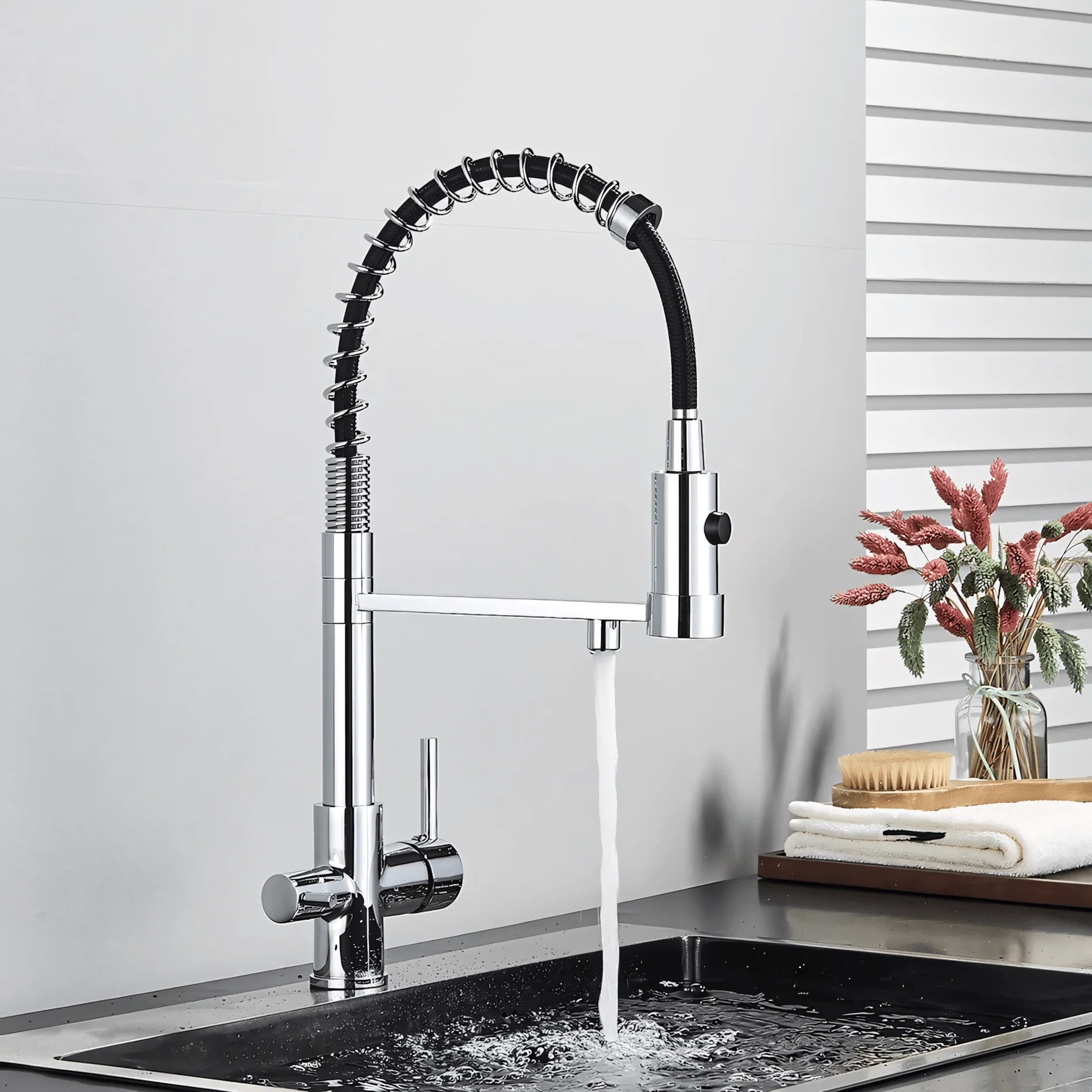 Husavik - Three-Way Kitchen Faucet with Filter Tap Reverse Osmosis Compatible and Pull-Down Spout - Image 5