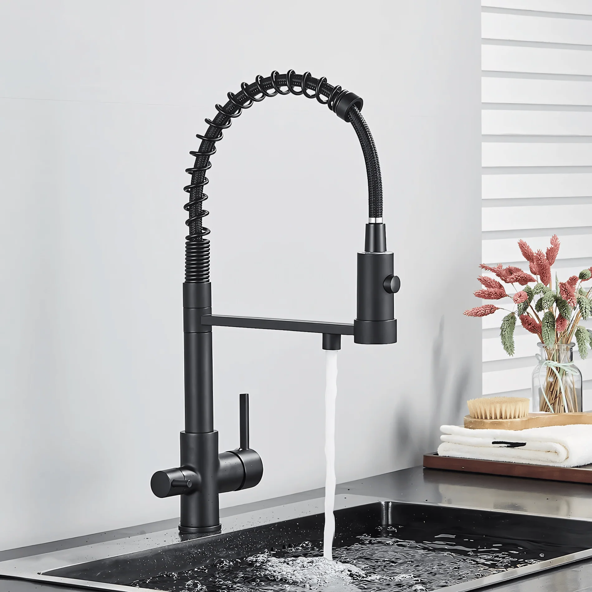 Husavik - Three-Way Kitchen Faucet with Filter Tap Reverse Osmosis Compatible and Pull-Down Spout - Image 6