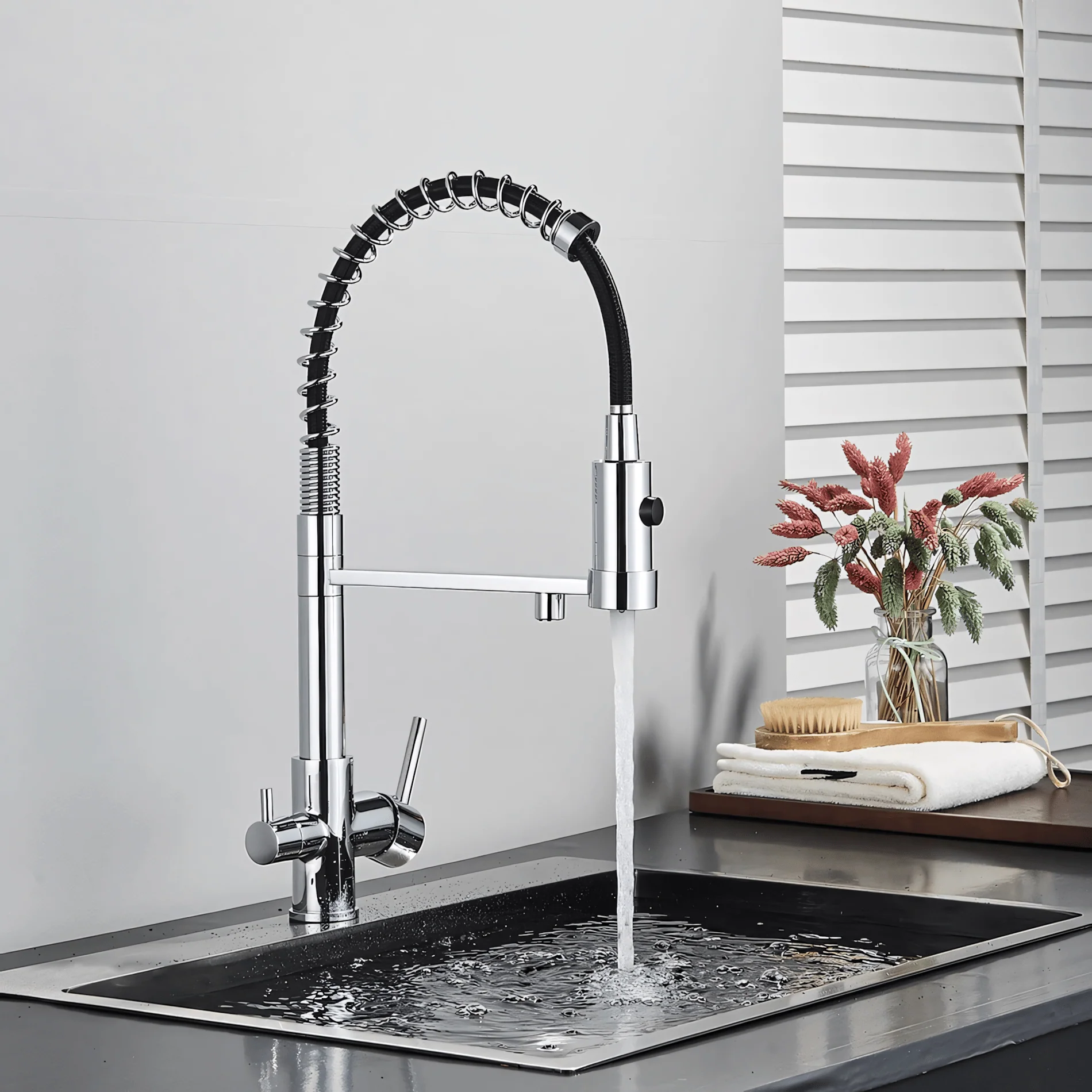 Husavik - Three-Way Kitchen Faucet with Filter Tap Reverse Osmosis Compatible and Pull-Down Spout - Image 7