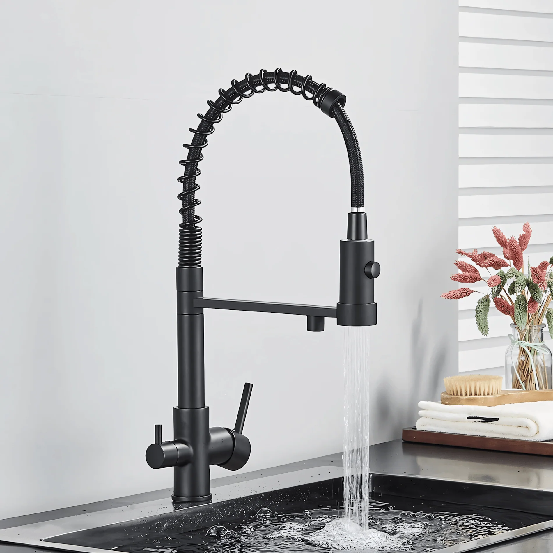 Husavik - Three-Way Kitchen Faucet with Filter Tap Reverse Osmosis Compatible and Pull-Down Spout - Image 8