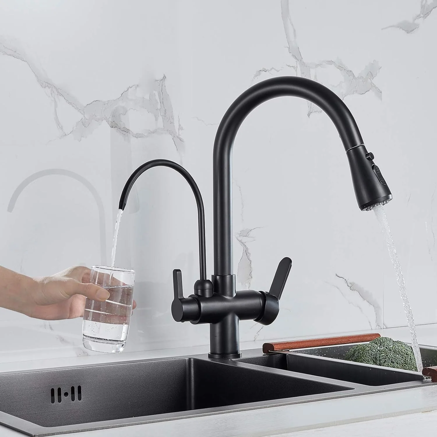 Karlstad - Three-Way Kitchen Faucet with Filter Tap & Pull-Down Spout for Kitchen Sink - Image 12