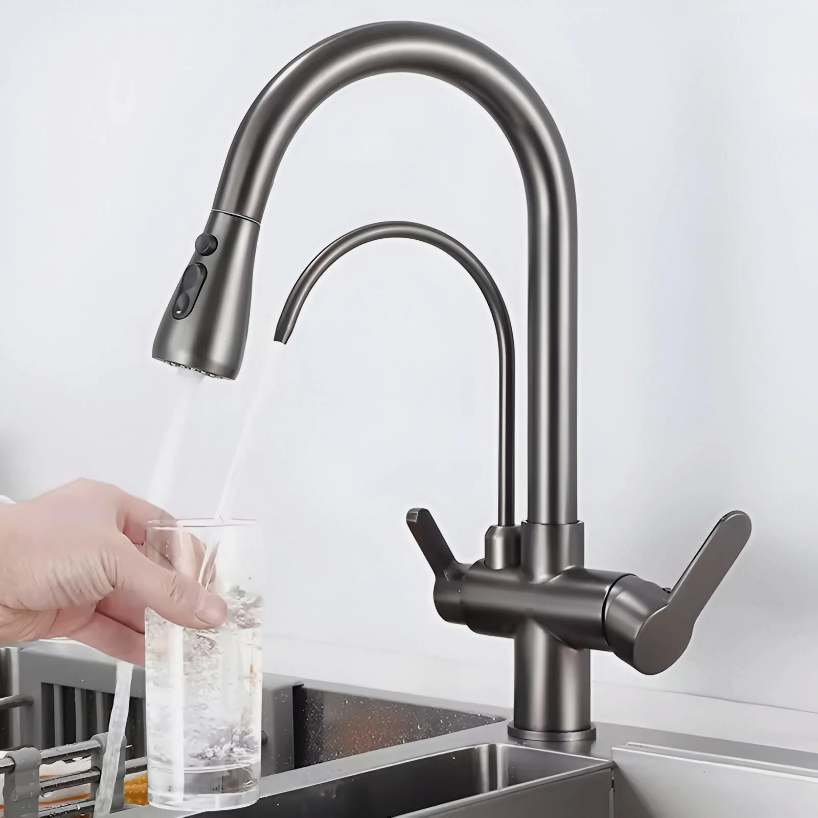 Karlstad - Three-Way Kitchen Faucet with Filter Tap & Pull-Down Spout for Kitchen Sink - Image 13