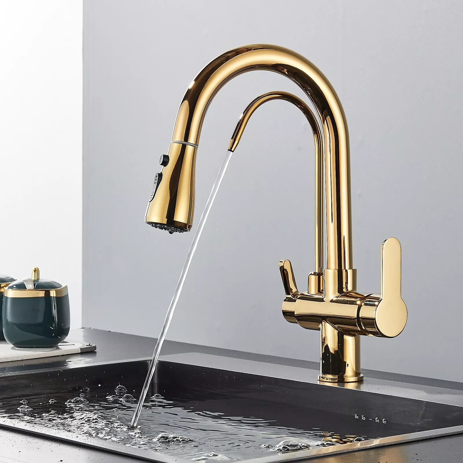 Karlstad - Three-Way Kitchen Faucet with Filter Tap & Pull-Down Spout for Kitchen Sink - Image 17