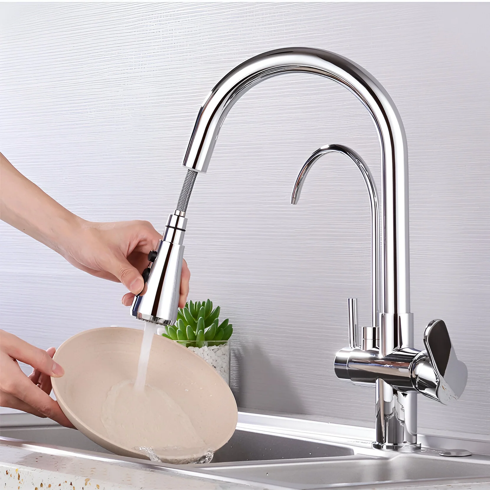 Karlstad - Three-Way Kitchen Faucet with Filter Tap & Pull-Down Spout for Kitchen Sink - Image 4