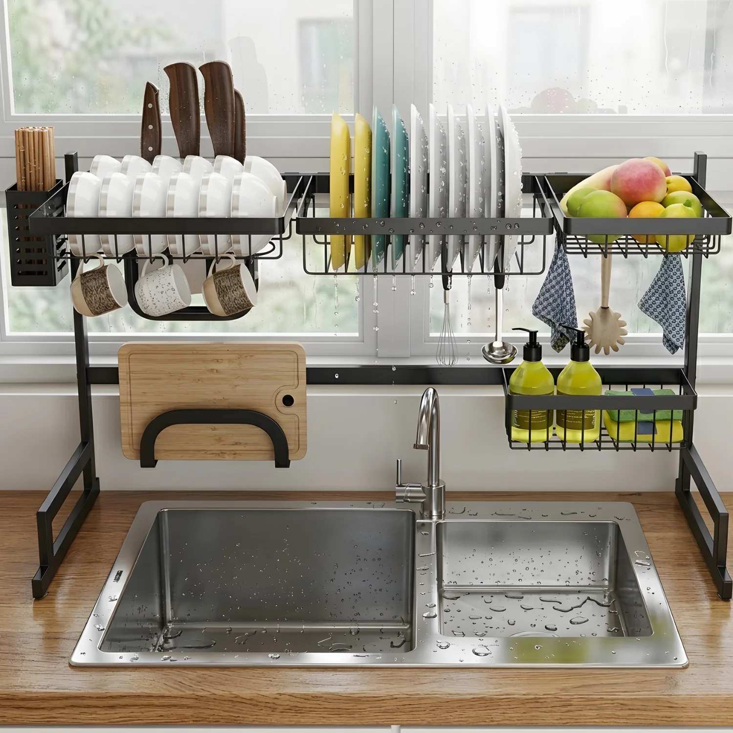 Hamar - 21x13" Kitchen Over-Sink Dish Rack - Black - Image 11