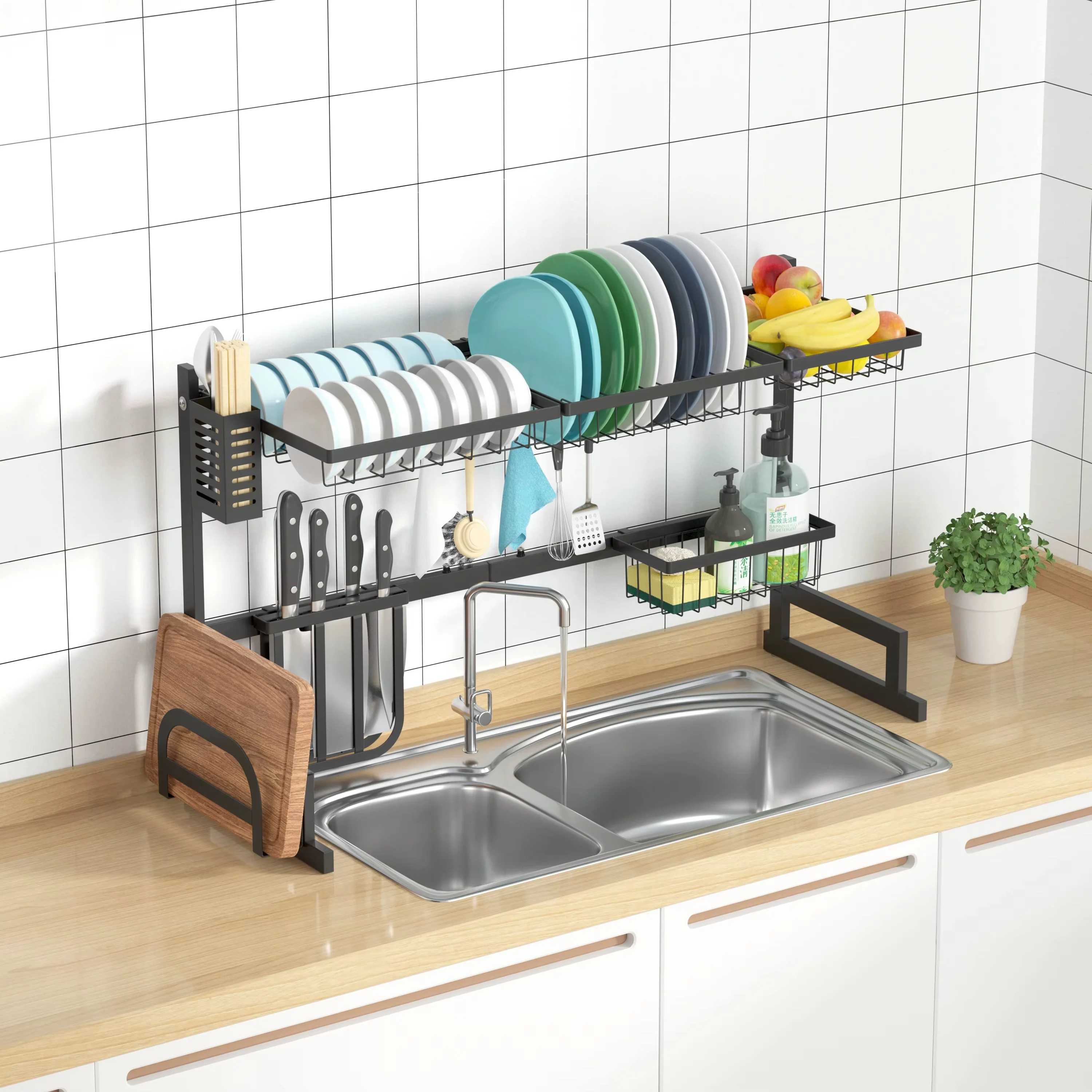 Hamar - 21x13" Kitchen Over-Sink Dish Rack - Black - Image 3