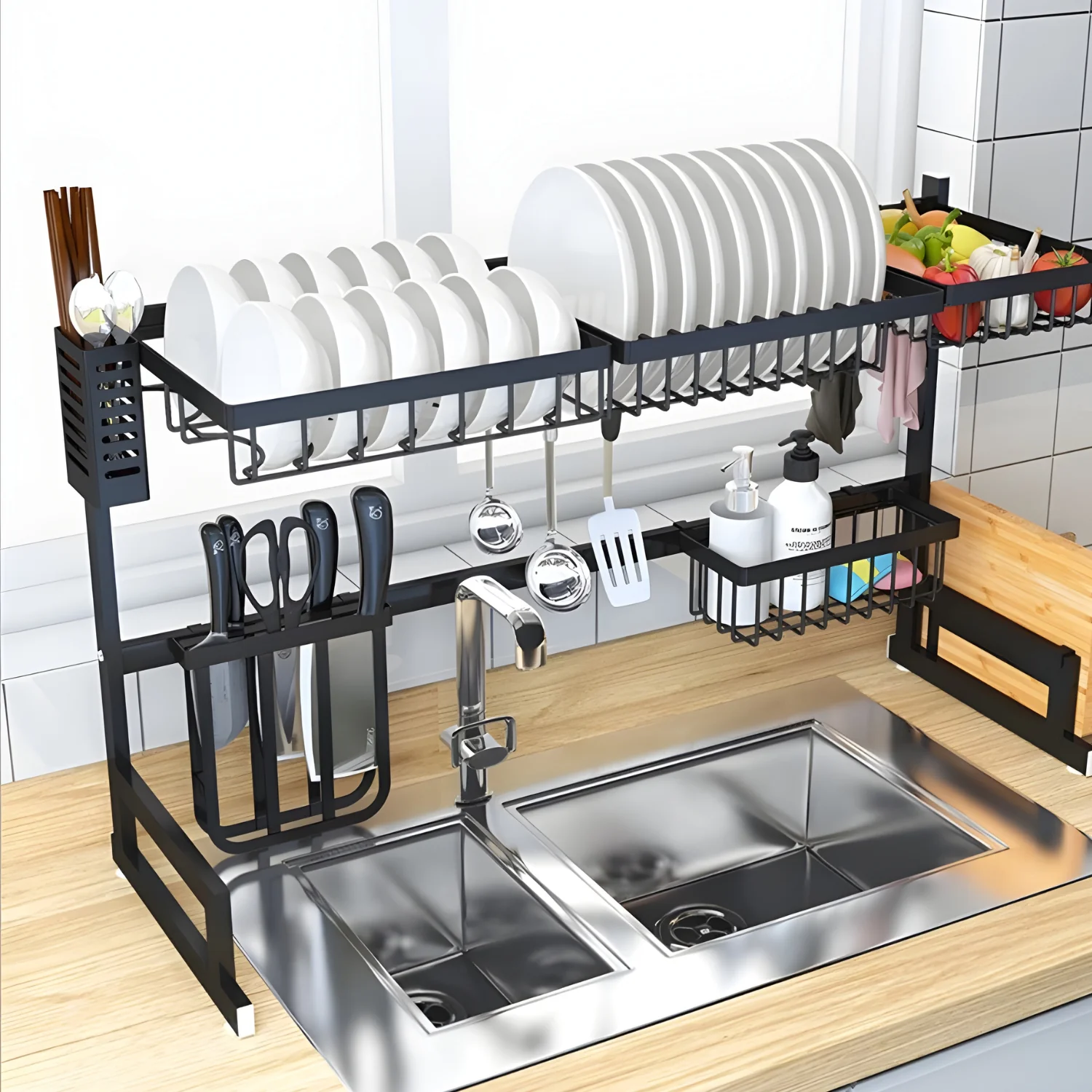 Hamar - 21x13" Kitchen Over-Sink Dish Rack - Black - Image 7