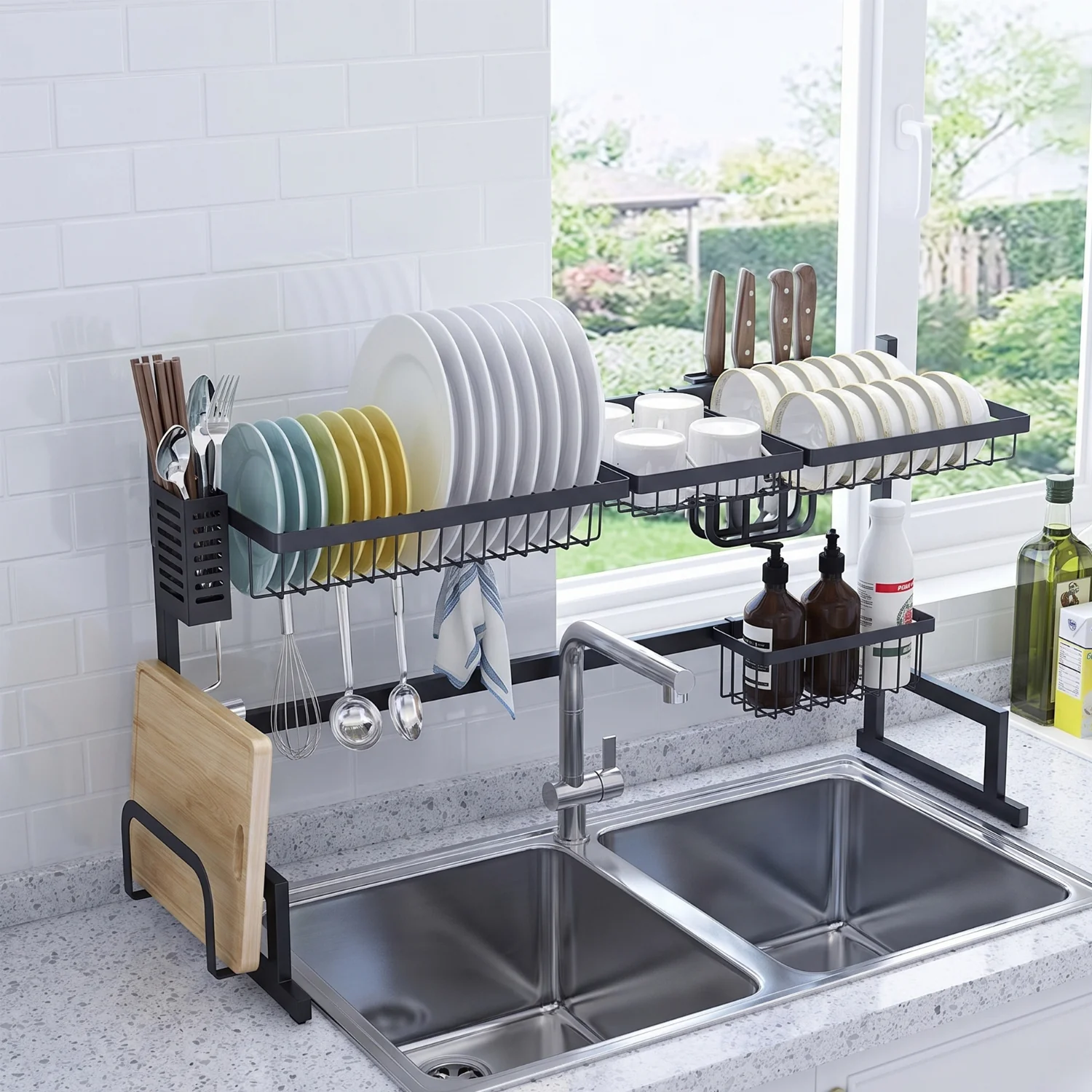 Hamar - 21x13" Kitchen Over-Sink Dish Rack - Black - Image 8