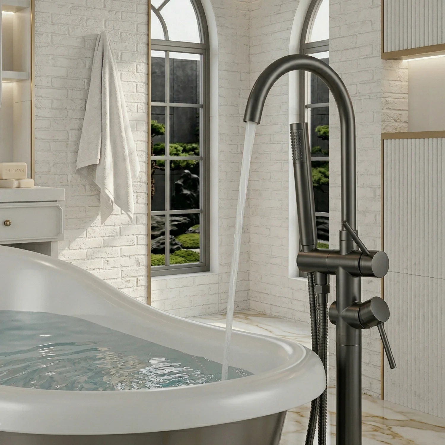 Klaralven - Bathtub Shower Faucet Set Floor Standing Shower System with 360 Swivel Spout Bathroom Bath Bathtub Mixer - Image 10
