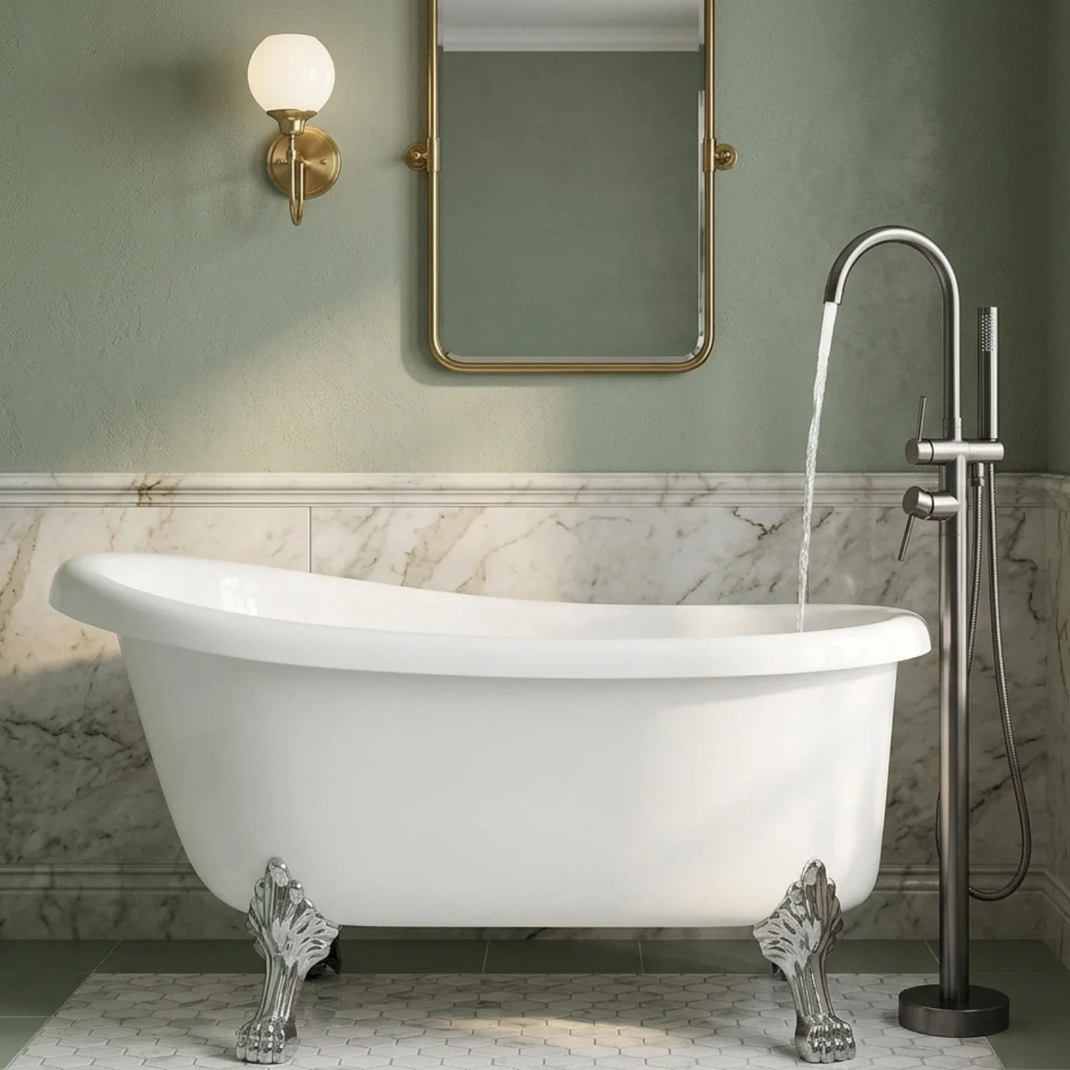 Klaralven - Bathtub Shower Faucet Set Floor Standing Shower System with 360 Swivel Spout Bathroom Bath Bathtub Mixer - Image 11