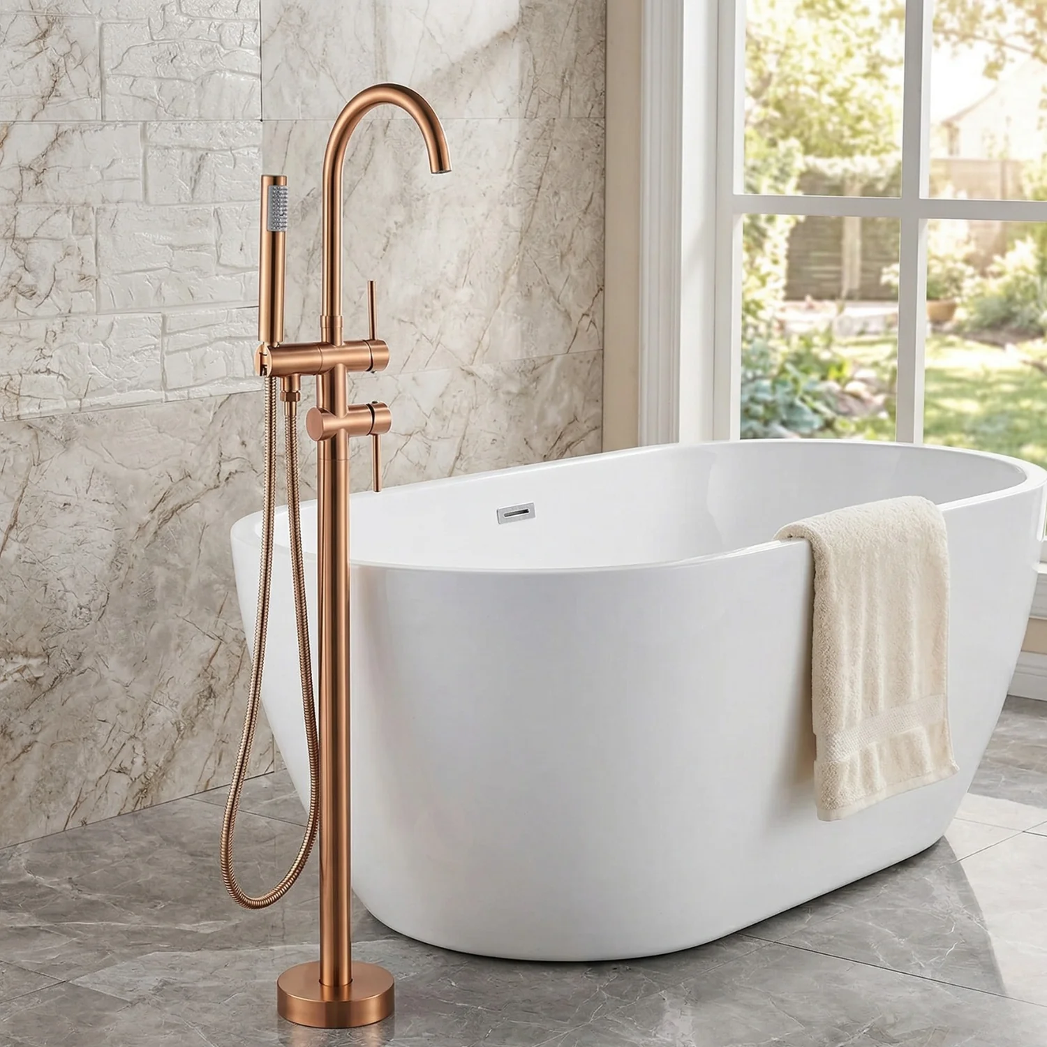 Klaralven - Bathtub Shower Faucet Set Floor Standing Shower System with 360 Swivel Spout Bathroom Bath Bathtub Mixer - Image 13