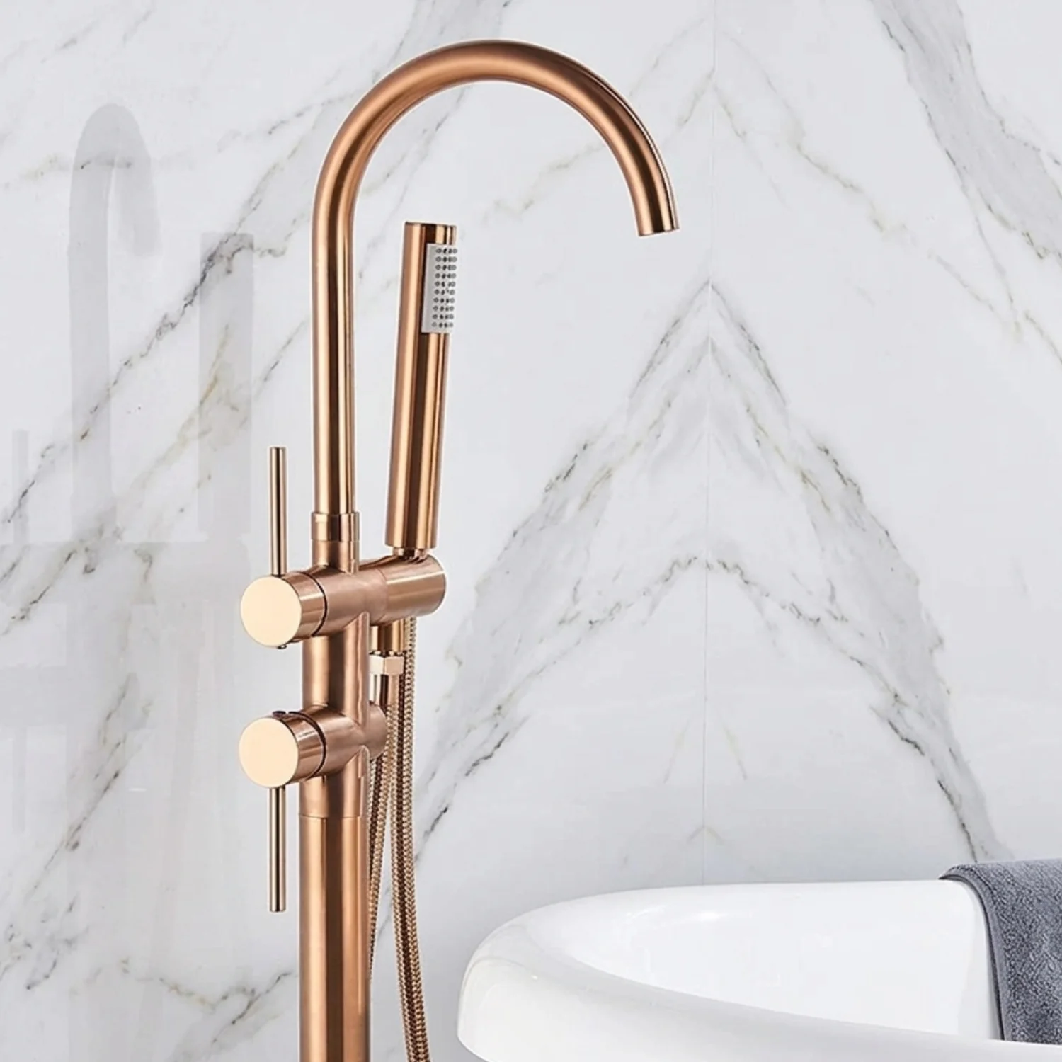 Klaralven - Bathtub Shower Faucet Set Floor Standing Shower System with 360 Swivel Spout Bathroom Bath Bathtub Mixer - Image 14