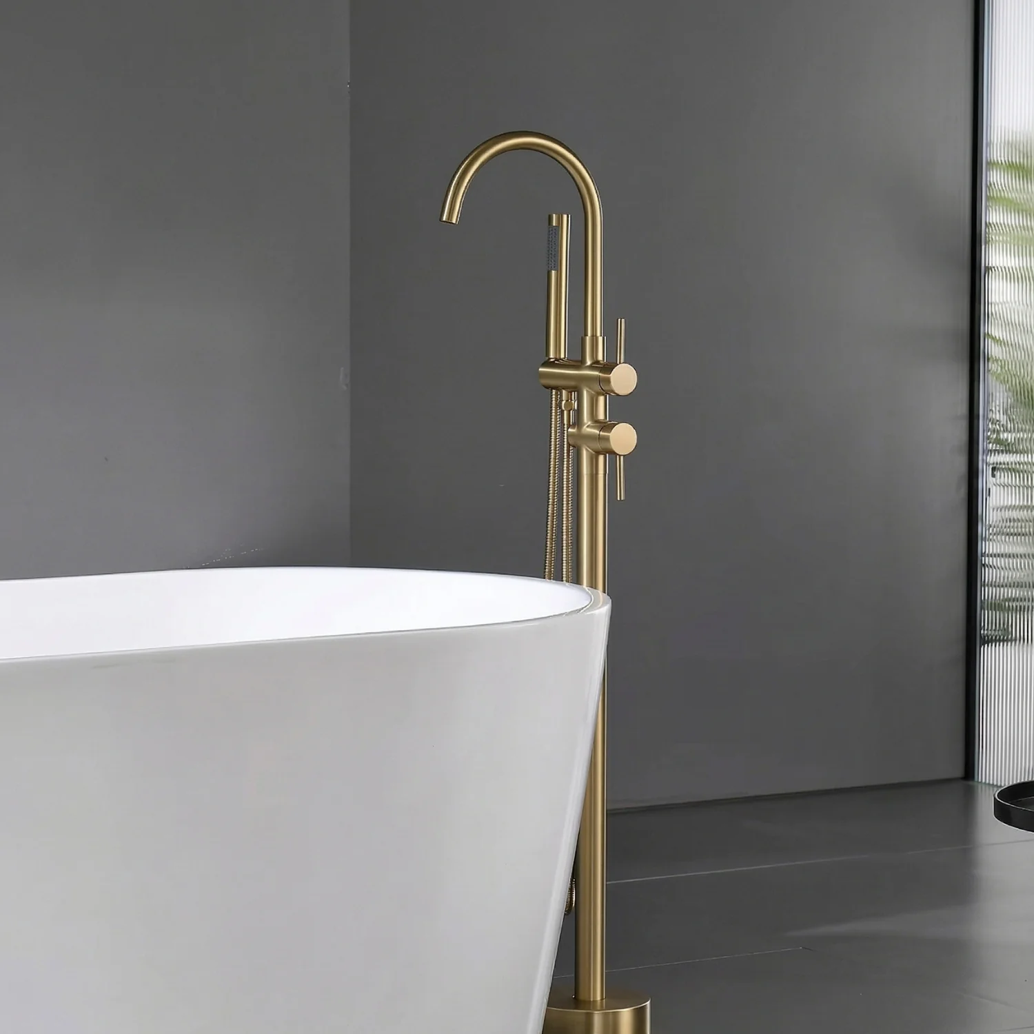 Klaralven - Bathtub Shower Faucet Set Floor Standing Shower System with 360 Swivel Spout Bathroom Bath Bathtub Mixer - Image 16