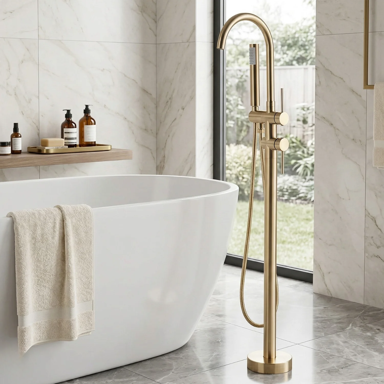 Klaralven - Bathtub Shower Faucet Set Floor Standing Shower System with 360 Swivel Spout Bathroom Bath Bathtub Mixer - Image 18